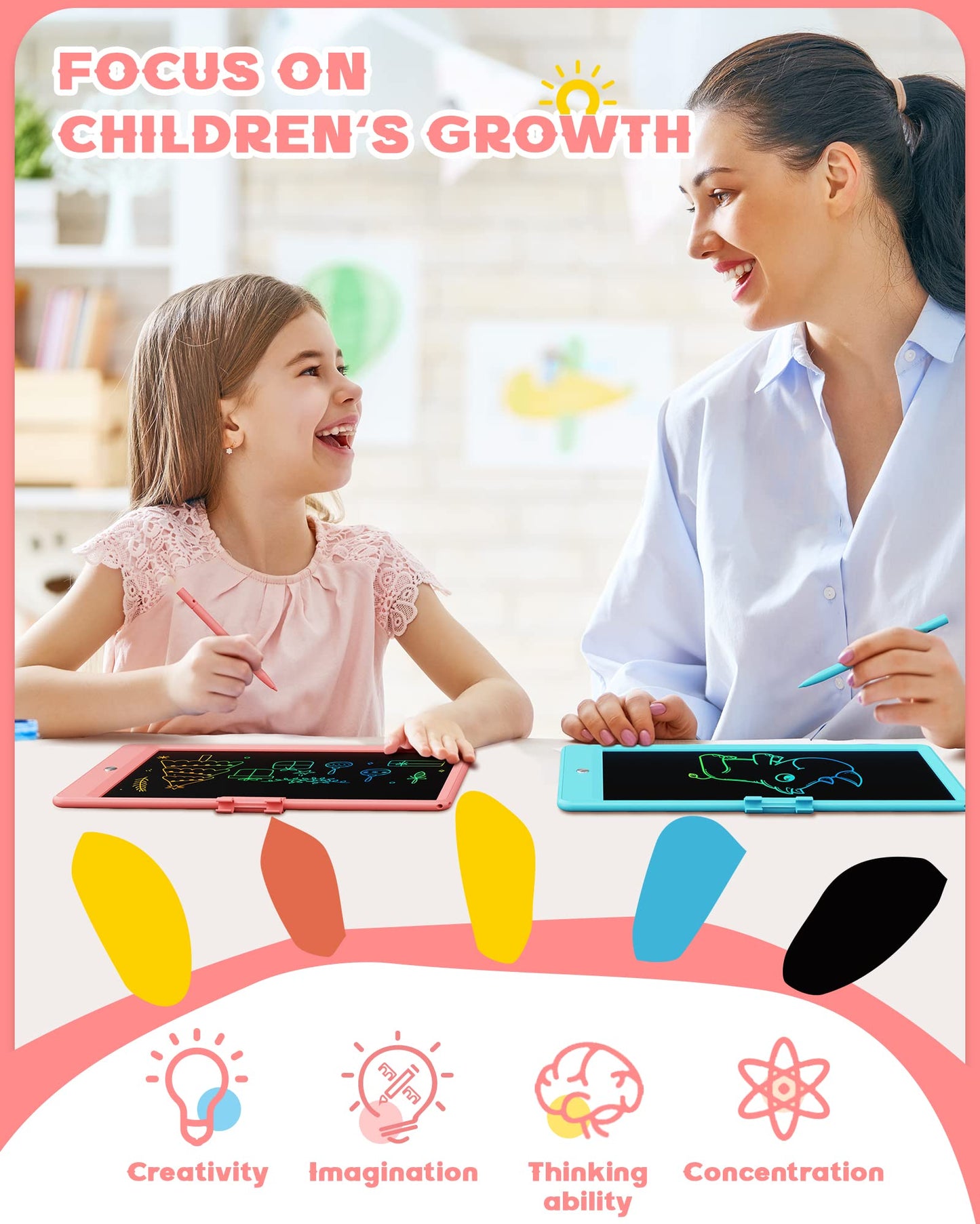 Bravokids Toys for 3 Years Old Girls Boys, LCD Writing Tablet 10 Inch Doodle Board, Electronic Drawing Pads, Educational Birthday Gift for 3 Years Old Kids Toddler (Light Pink)