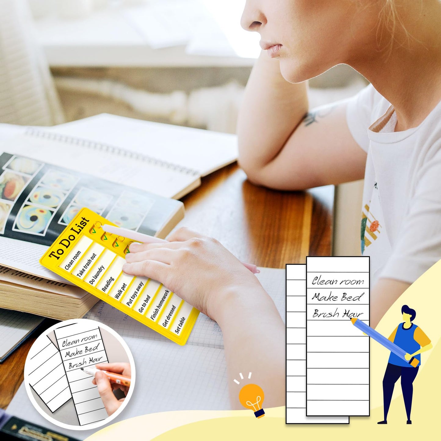 4 Pieces Chore Chart for Kids Multiple Kids - Sliding Routine Chart: Reusable to Do List, RV Checklist, Planning Board, Visual Schedule, and Reminder (bluepinkgreenyellow)