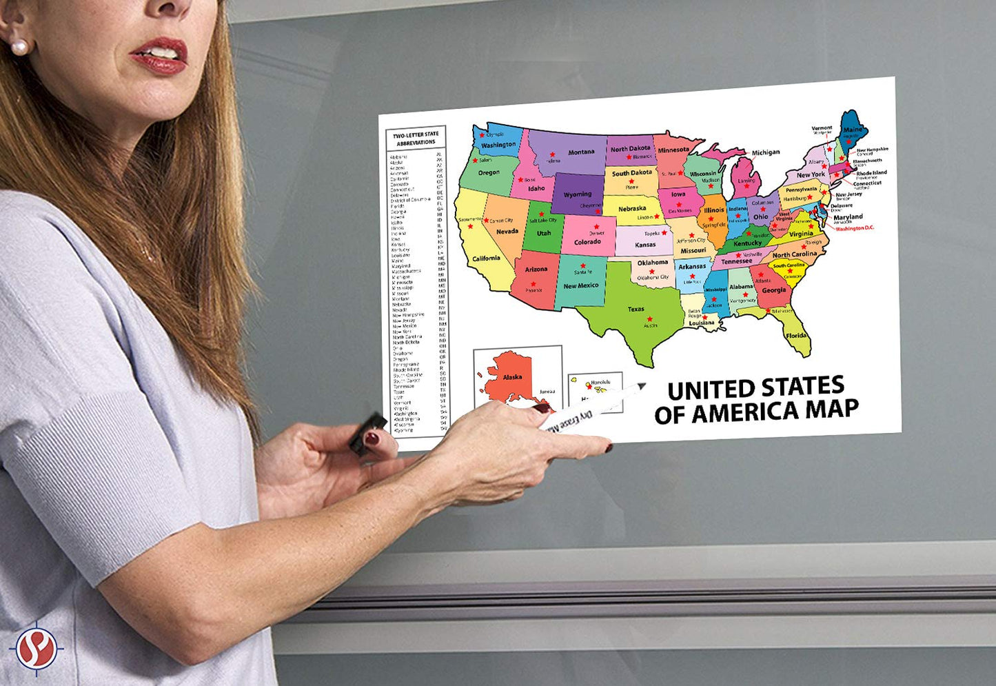 United States Map - USA Poster, US Educational Map - With State Capital - for Ages Kids to Adults - Home School Office - Printed on 12pt. Glossy Card Stock | Bulk Pack of 10 |11 x 17 Inches