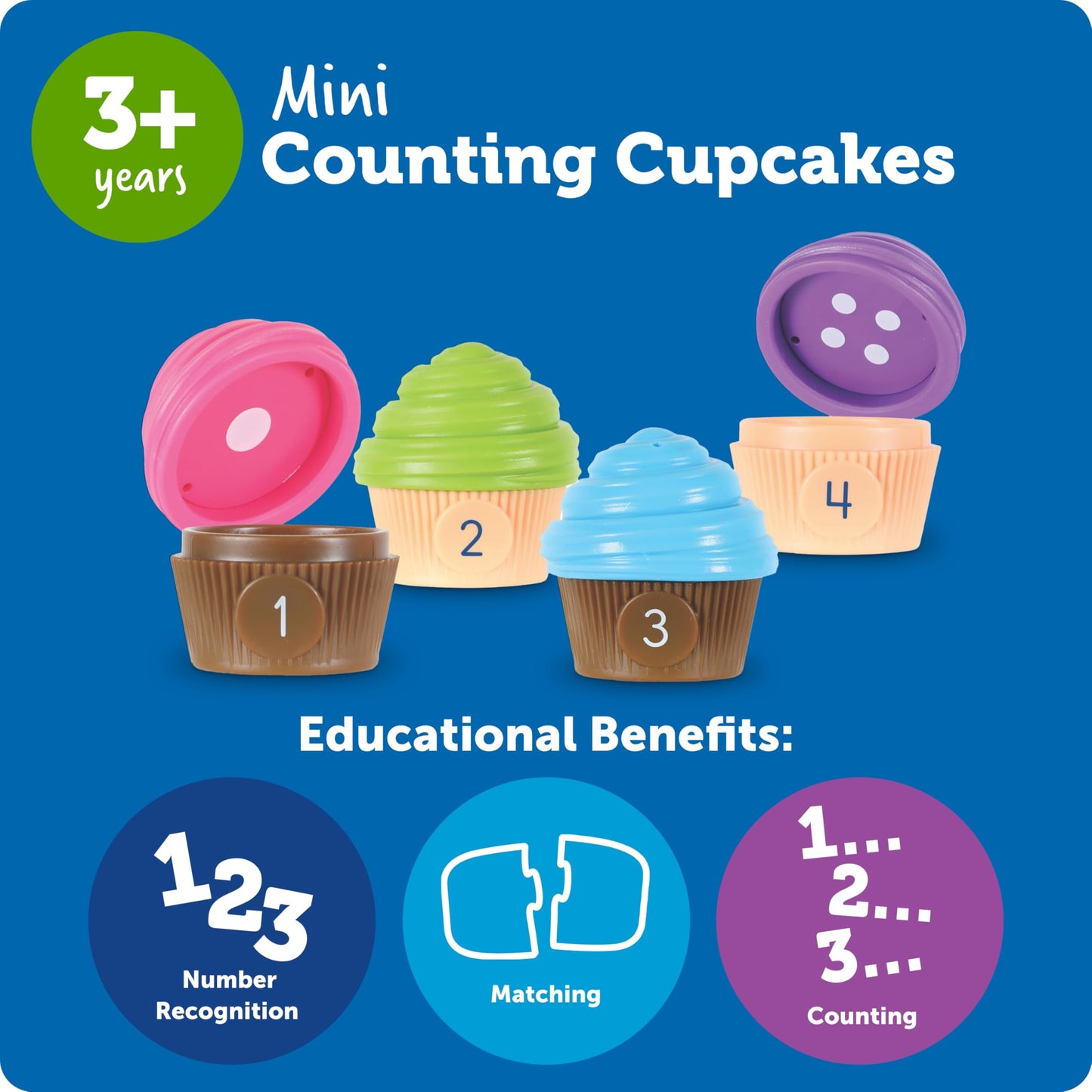 Learning Resources Mini Counting Cupcakes - Birthday Cake, Sensory Toys, Montessori Preschool Activities, Kitchen Play Food Sets for Kids, Fine Motor Games