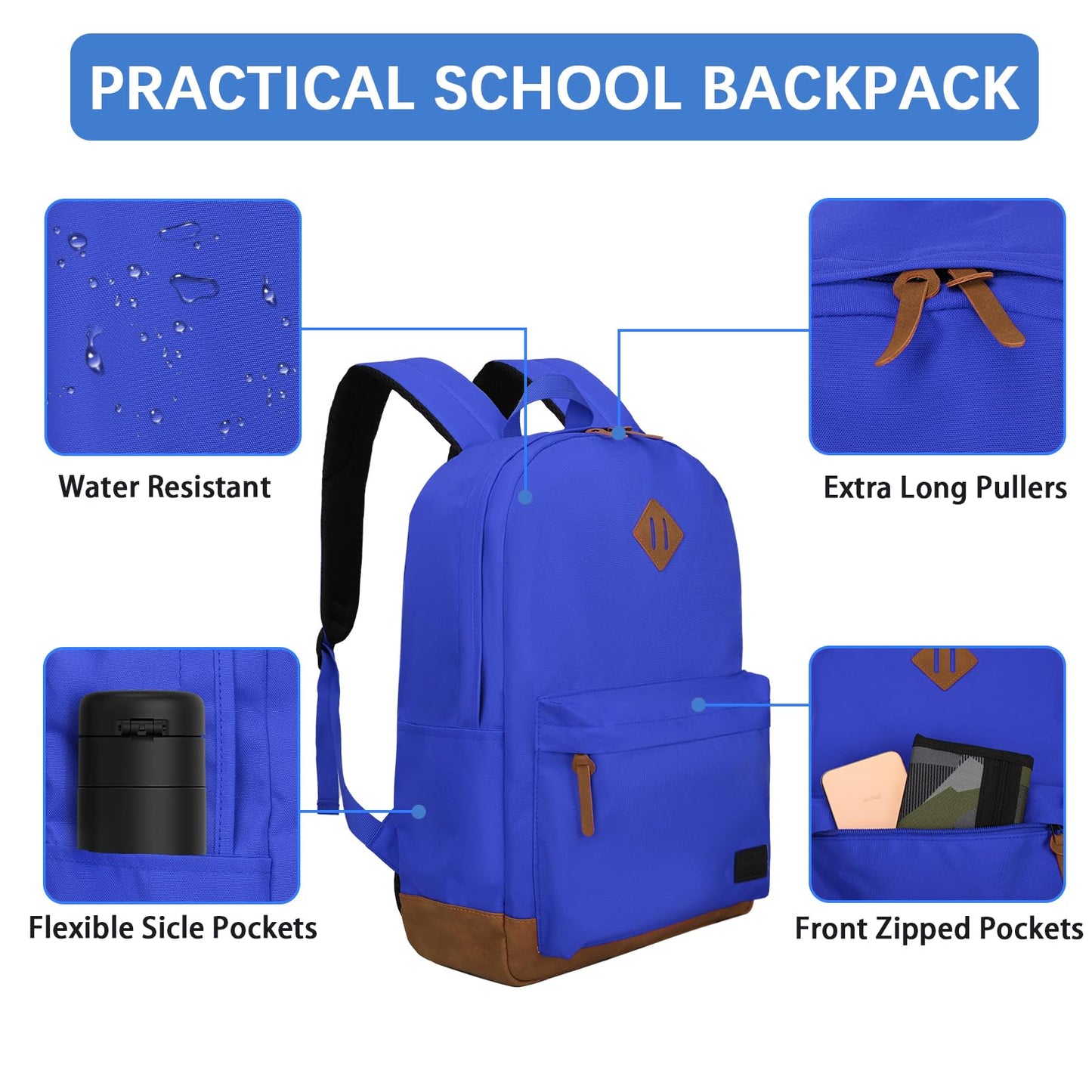 Goloni Backpack for Men Women,Travel Laptop Backpack, Water Resistant 17.3 Inch USB Charging Backpack, Large Capacity Work Commute Bag,Blue