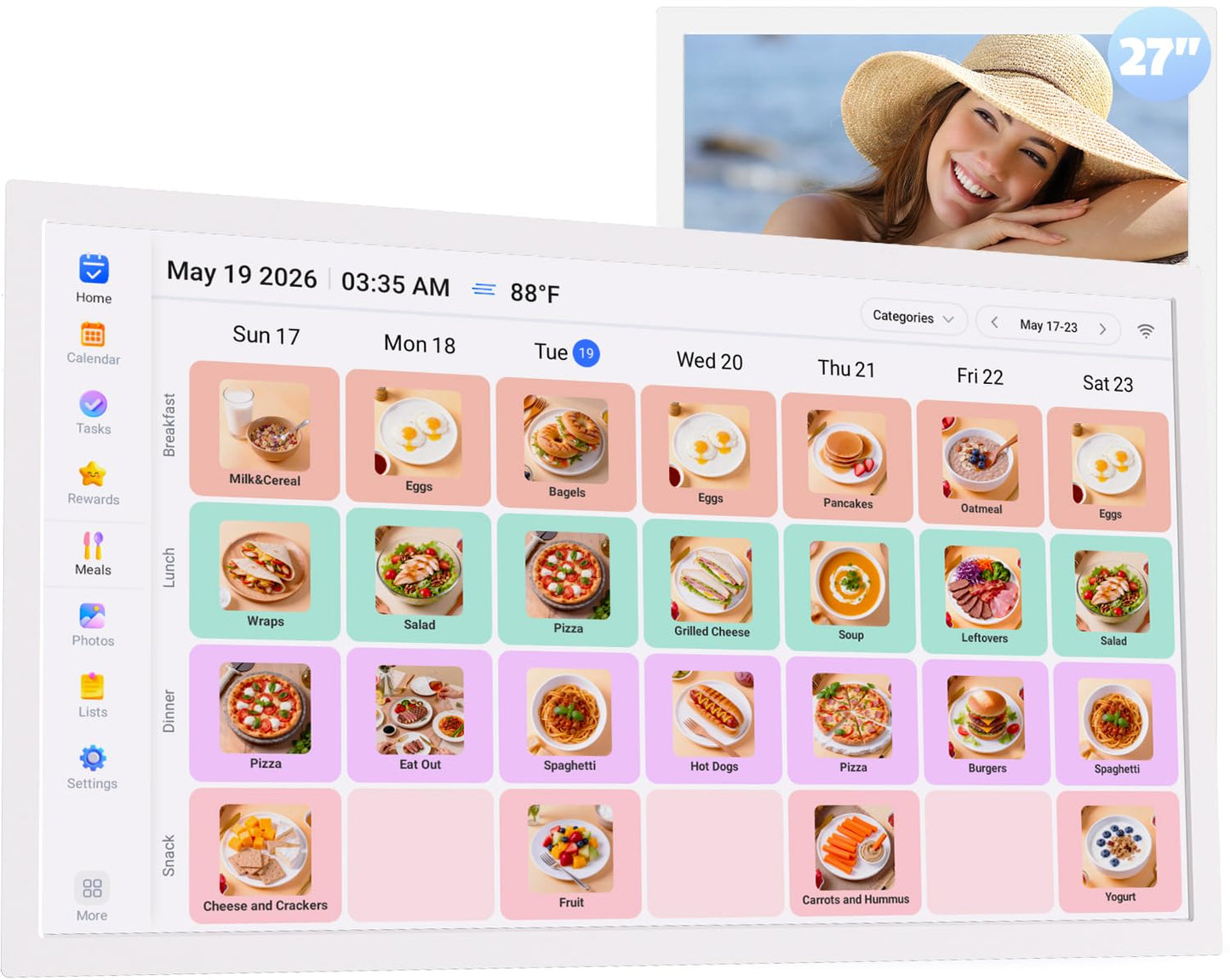 27" Digital Calendar Electronic for-Family-Meal-Planner - Touchscreen Smart Calendar for Business Schedule, Star Rewards, Chort Chart, Wall Mountable, Auto-Sync Google iCloud Outlook, Gift for Mom Dad