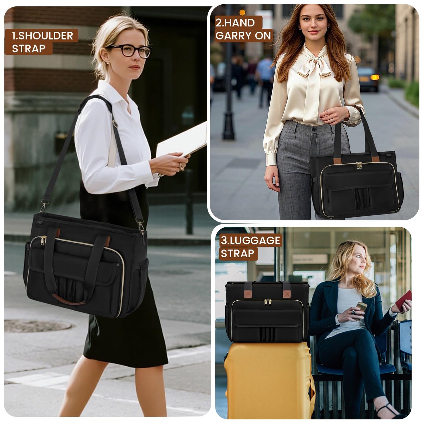RAINSMORE Teacher Tote Bag 15.6 inch Laptop Bag for Women Work Bags Nurse Bag Lightweight Laptop Tote Computer Messenger Shoulder Bags with Insulated Pocket, Professional Laptop Briefcase