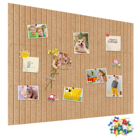 15 Pack Felt Bulletin Board, 35" x 59" Large Camel Pinboard with 30 Push Pins, Felt Pin Board, Self-Adhesive Cork Board Tiles for Home, Office Walls, School Classroom Message Photos Display