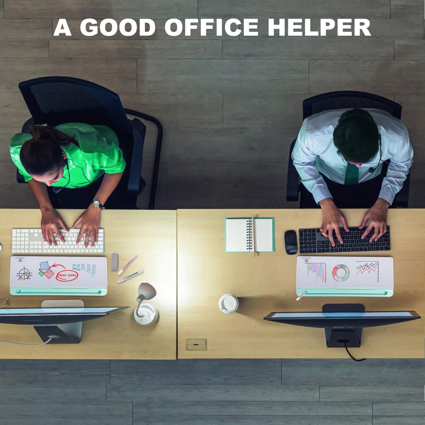 TSJ OFFICE Desktop Whiteboard Dry-Erase-Board - Computer Keyboard Stand White Board Surface Pad with Drawer, Desk Organizers with Accessories for Office, Home, School Supplies - Green