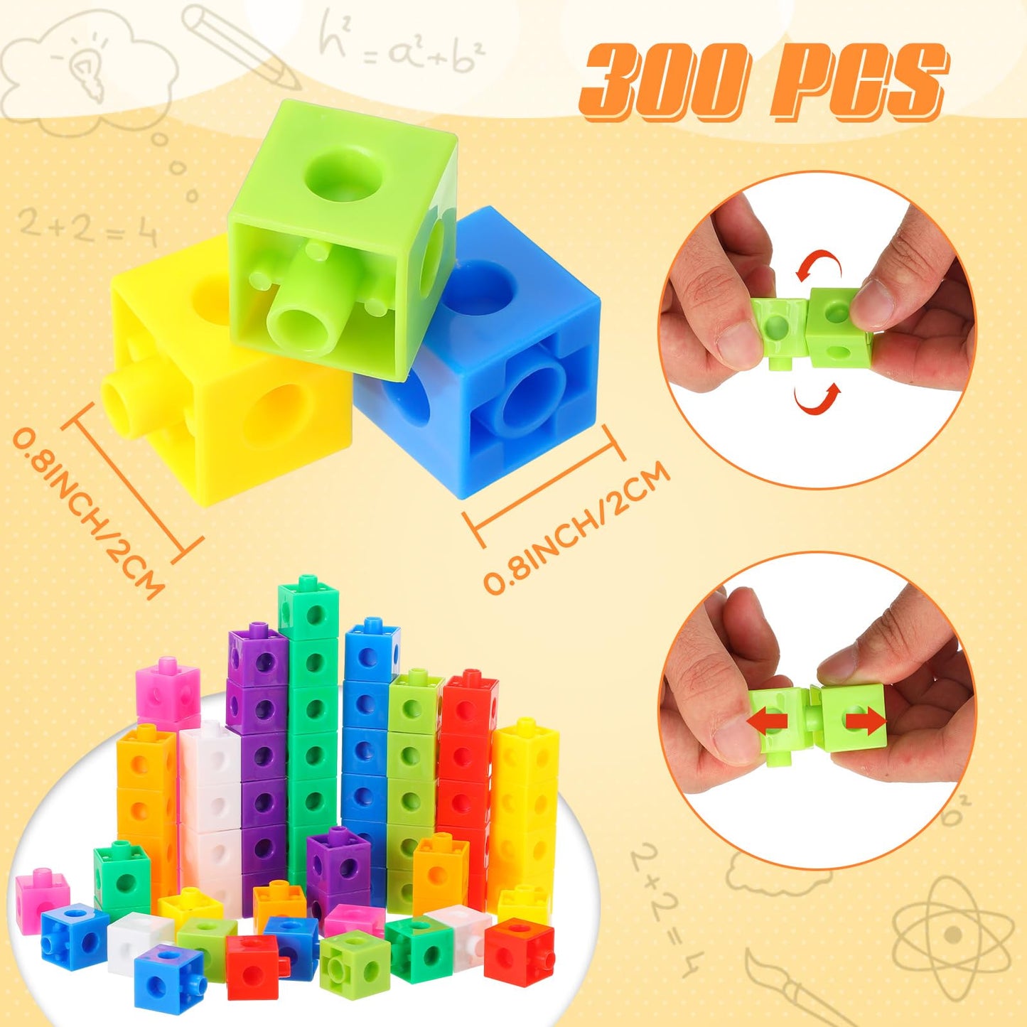 Jenaai 300 Pcs Counting Cubes, Plastic Connecting Blocks, Colorful Math Cubes, Math Manipulatives Classroom Learning Supplies, Preschool Learning Materials, Counting Toys(Classic Style)