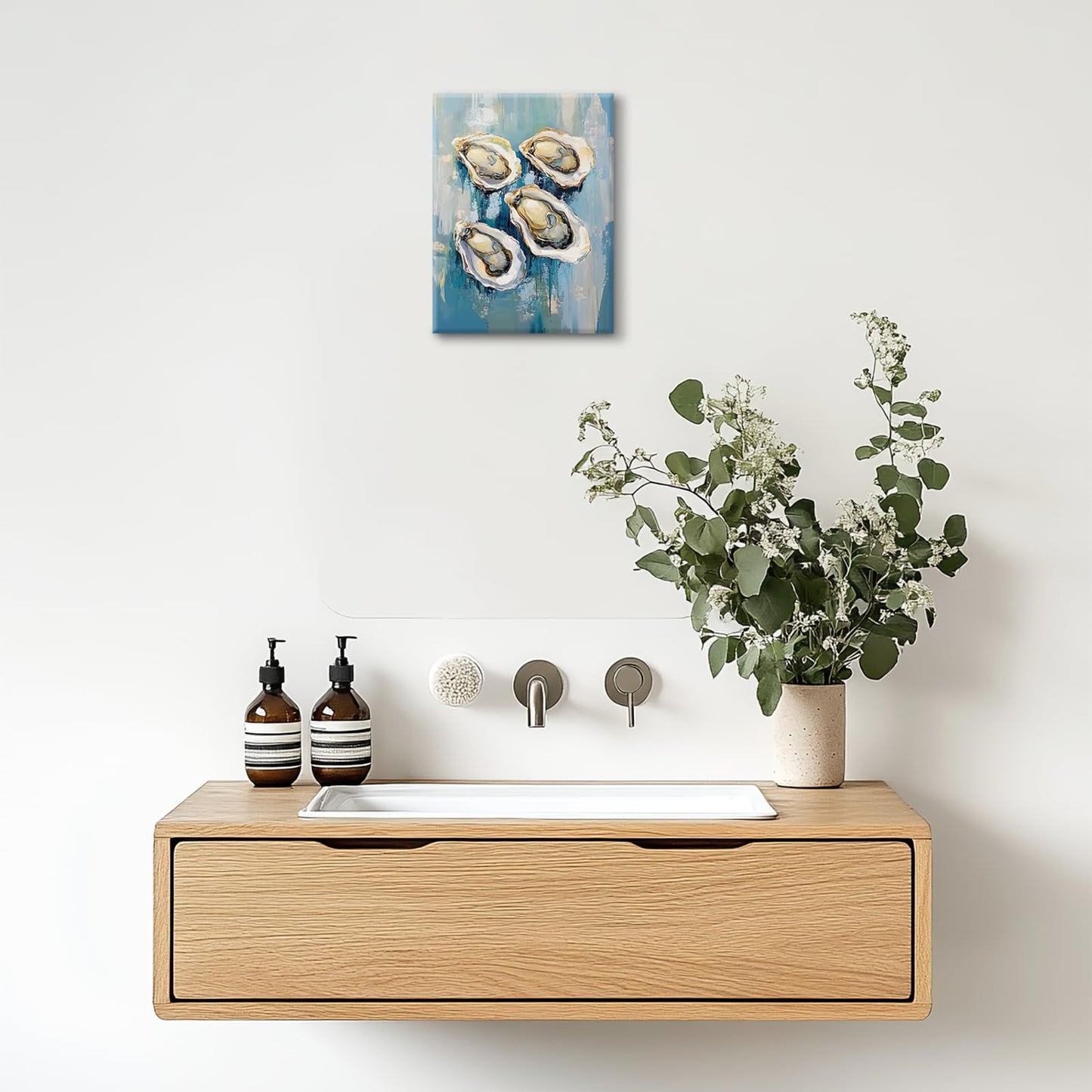 Oyster Wall Art, Coastal Oyster Pictures Wall Decor, Shell Canvas Prints Painting, Framed Fashion Artwork for Bathroom Bedroom Living Room Kitchen Dinning Room Office Home Decoration 12x16