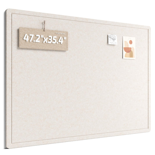 Fluxynara Large Bulletin Board, 47.2" x 35.4" Cork Board Alternative with 24 Safe Removable Adhesive Tabs, Foldable Felt Pin Board for Home Office, Classroom, Bedroom,Entryway for Walls—Oatmeal