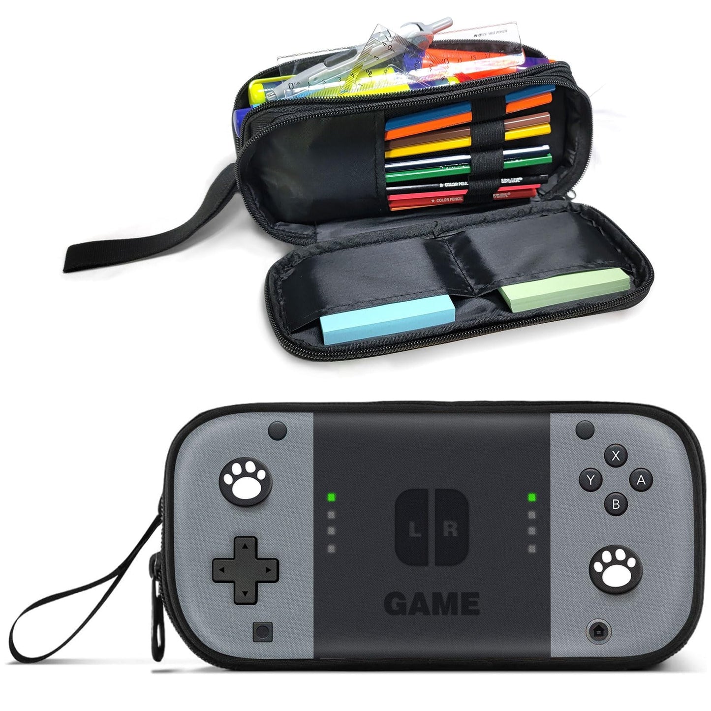 JIRAIKEI Gamer Pencil Case for Boys, Large Boys Pencil Pouch for Kids Teens School, Big Capacity Pen Box Pen Bag Organizer with 2 Compartments & Zipper
