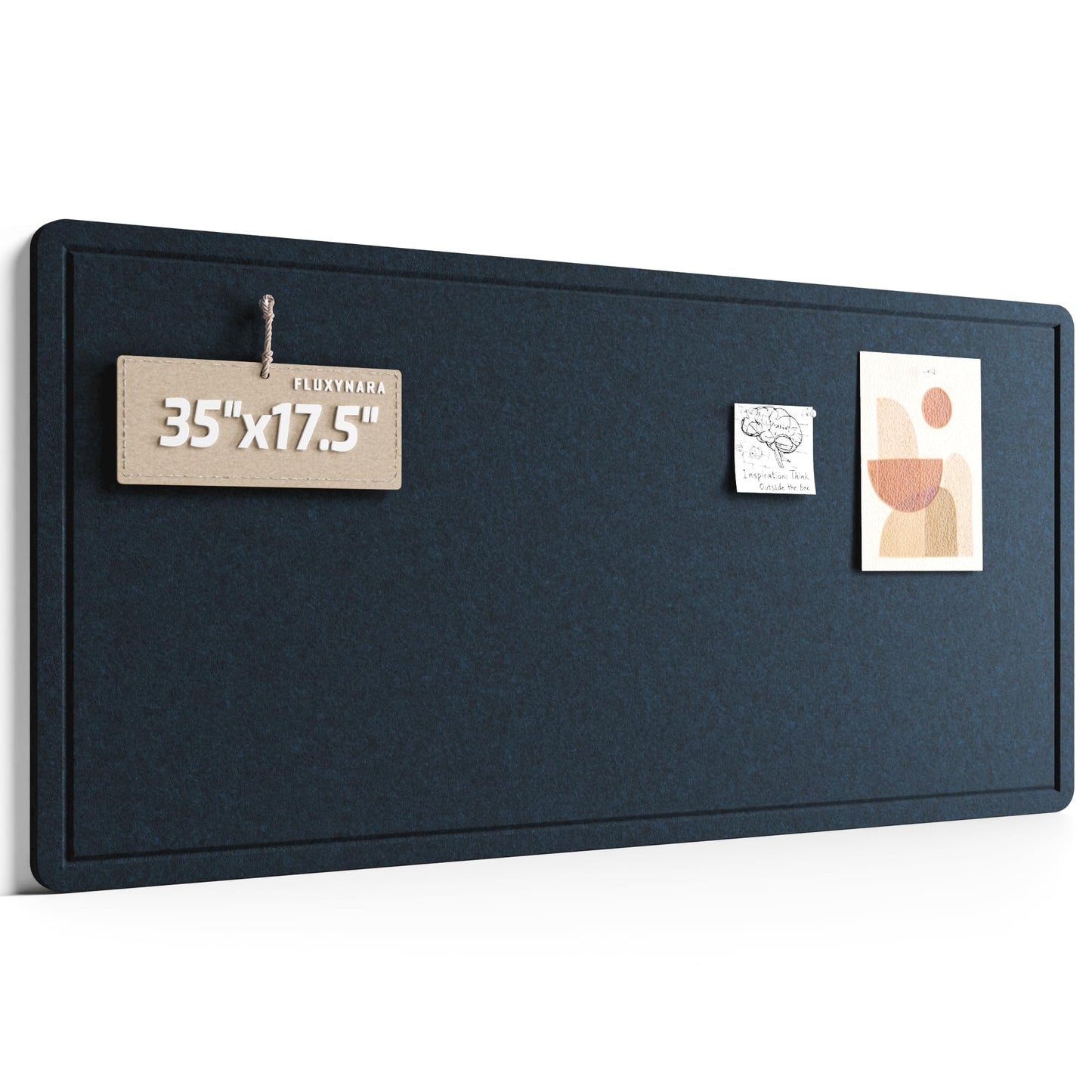 Fluxynara Bulletin Board, 35" x 17.5" Cork Board Alternative with 12 Safe Removable Adhesive Tabs, Foldable Felt Pin Board for Home Office, Classroom, Bedroom,Entryway for Walls—Carbon Blue