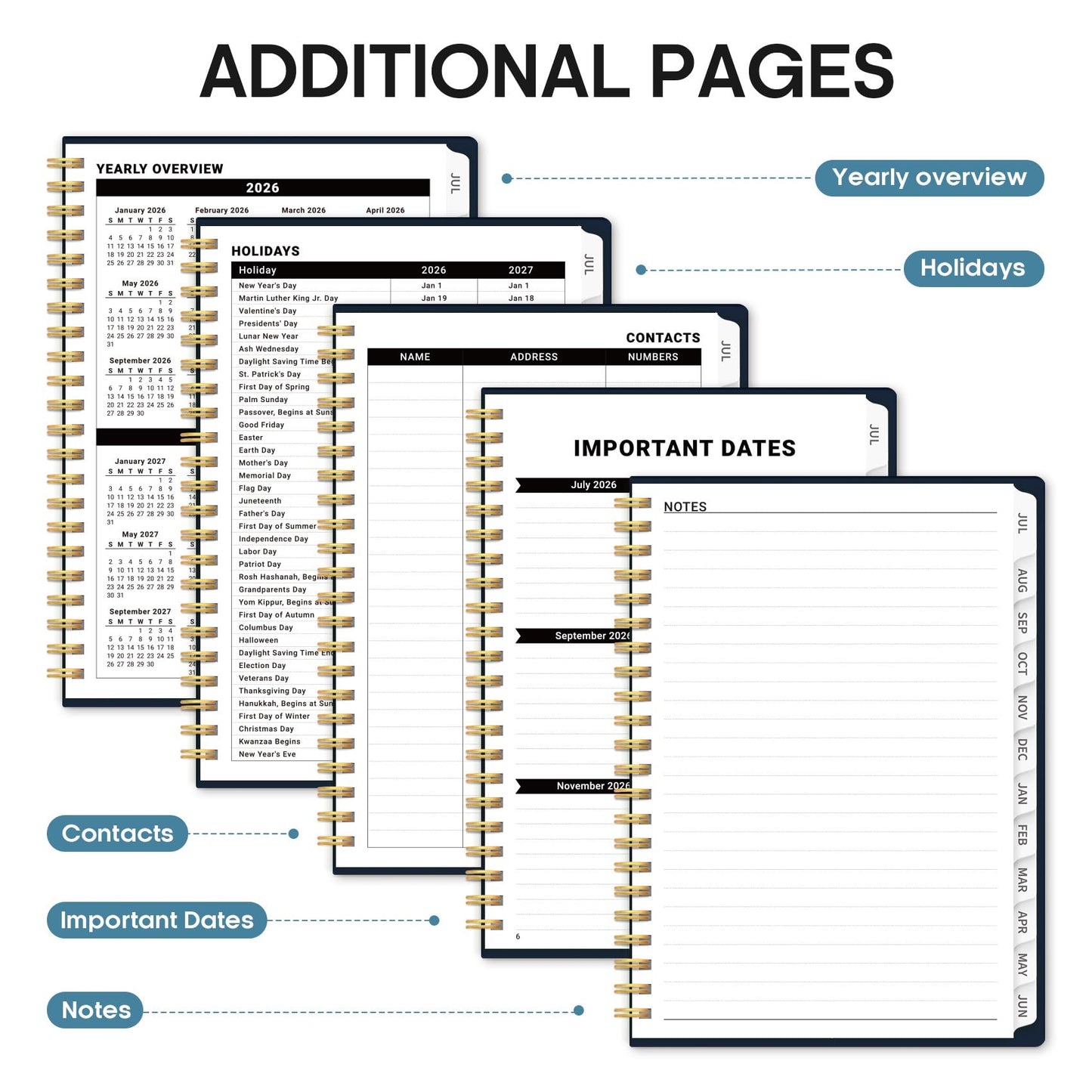 Planner 2026-2027, Academic Year Weekly and Monthly Calender Planner, from Jul 2026 - Jun 2027, Spiral Bound School Planning Book, Perfect for Teacher, Student, Women & Men, A4 (8.5" x 11"), Golden Butterfly