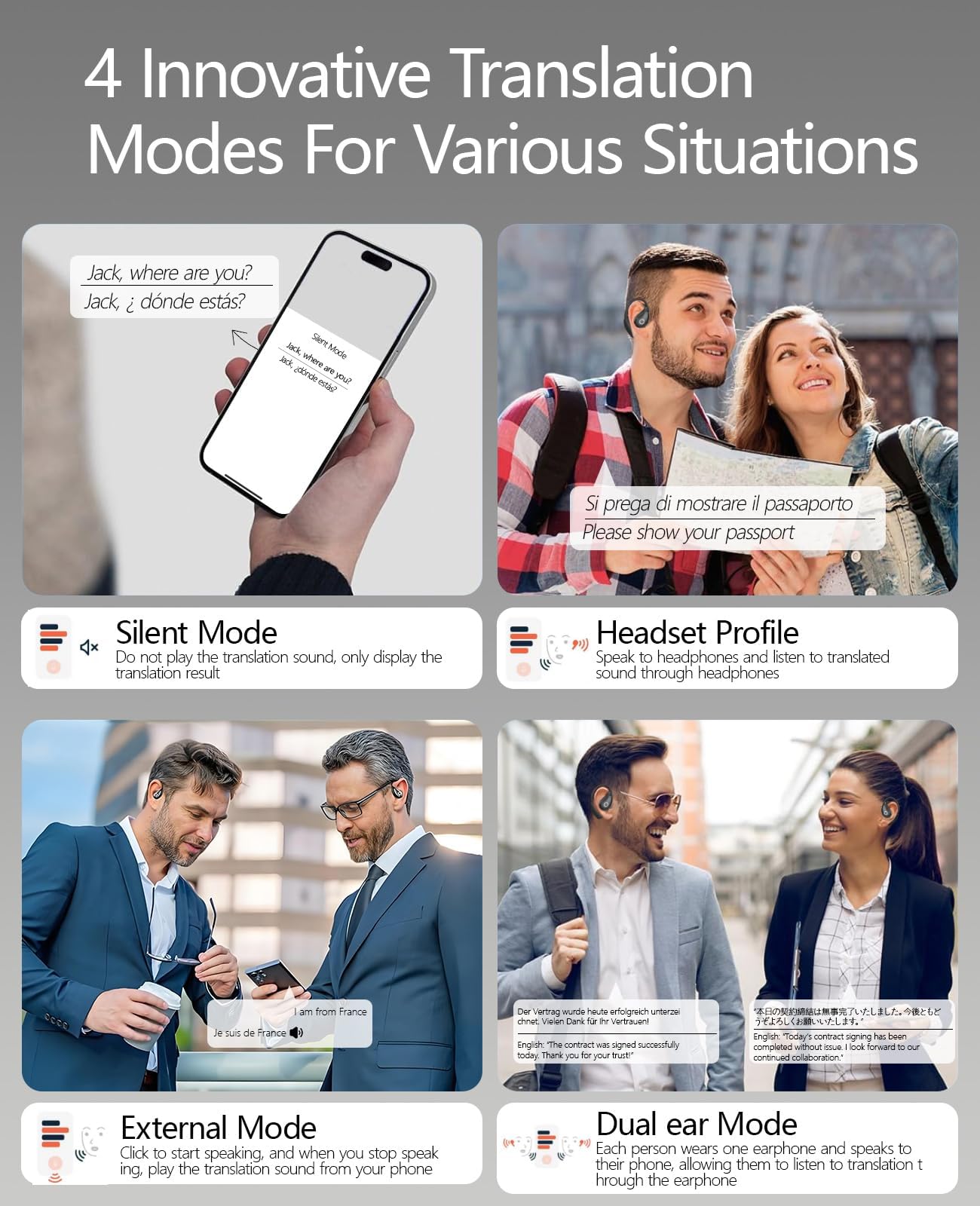 AI Real-Time Translation Earbuds, 144 Languages & Accents, 0.5s Fast Response, 98% Accuracy Language Translator Device for Travel, Business & Learning, Wireless Bluetooth Translator Headset
