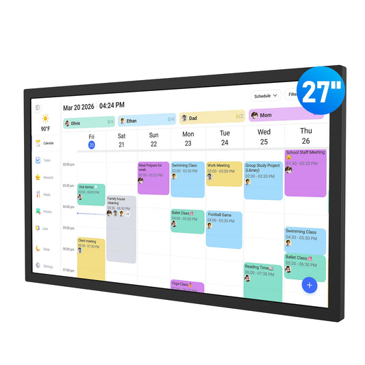 Digital Calendar – 27 Inch Electronic Wall Calendar & Chore Chart, Smart Family Organizer with Interactive Touchscreen Display, Wall Mount in Portrait or Landscape, Gifts for Women Men, Gifts for Mom Dad