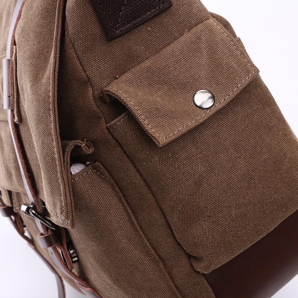 viatra Canvas Leather Messenger Bag for Men and Women, Vintage Crossbody Shoulder Bag, Fits up to 17.3 In Laptop (Brown)
