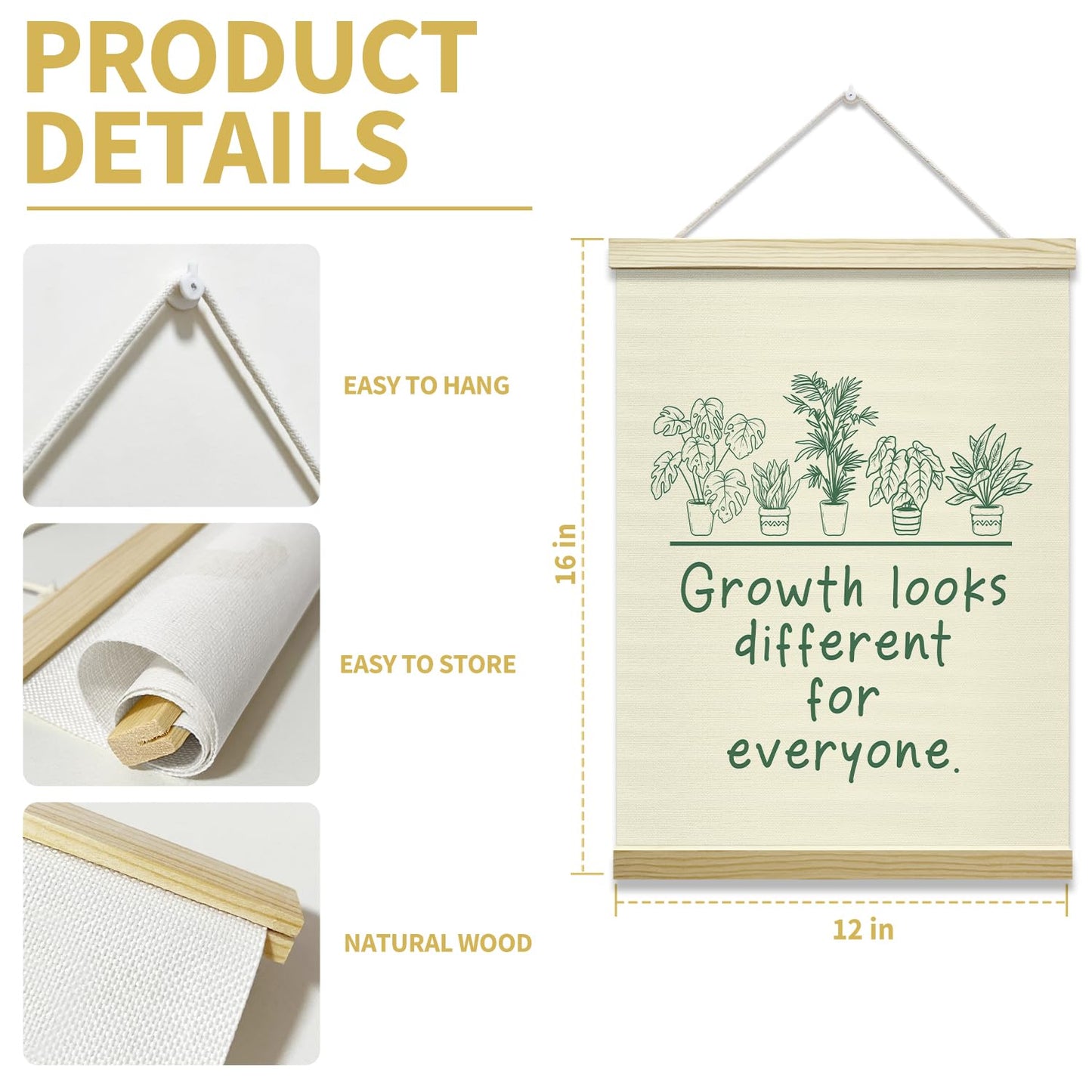 Mental Health Poster Hanger Frame-Growth Looks Different for Everyone, Affirmations Posters Canvas Wall Art for Therapy Counseling Office Classroom Decor, 12x16 Inches -021