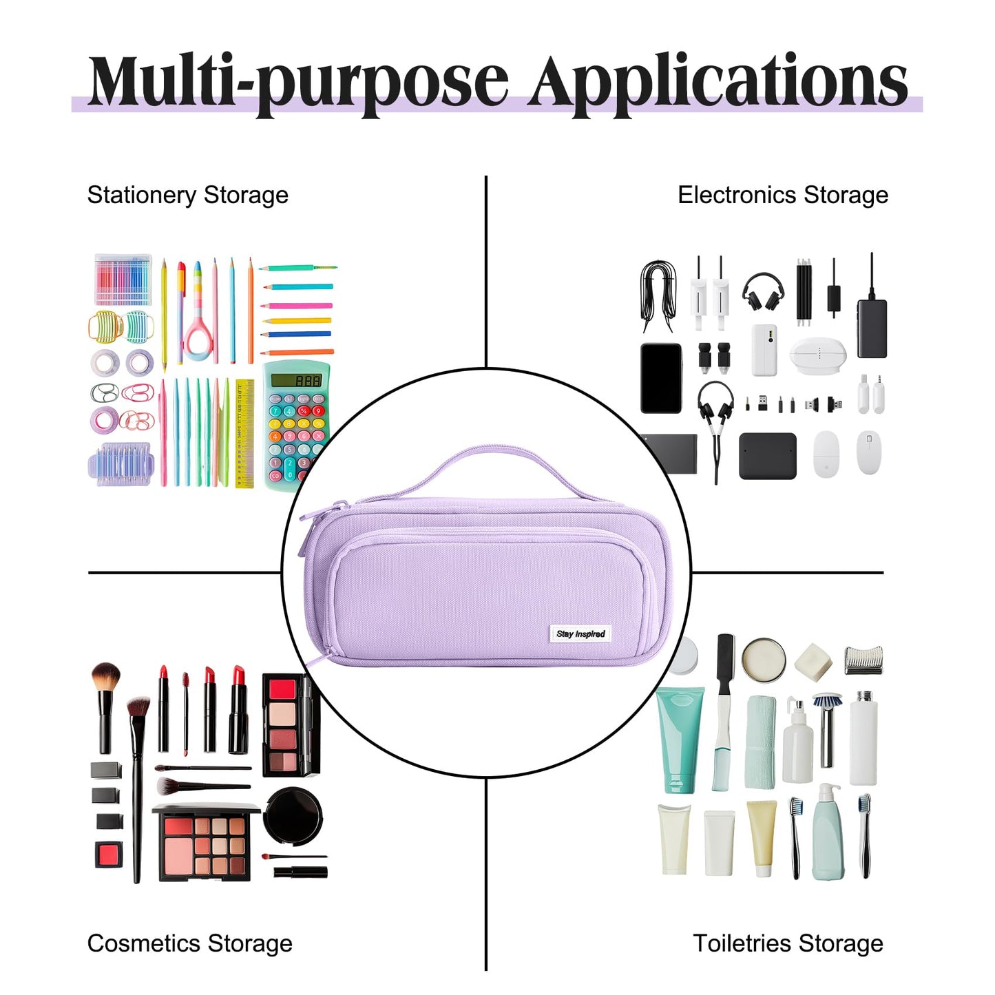 Ralnitote Large Pencil Case for Girls and Boys, Aesthetic Pencil Case Organizer with Handle, Cute Pencil Pouch for School & Office Supplies-Purple