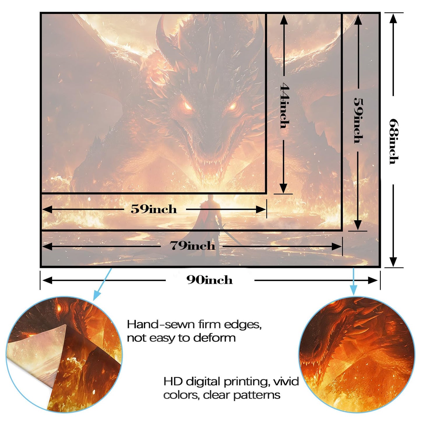 Spenlife Flaming Dragon Showdown Wall Tapestry, Fantasy Brave Warrior Tapestries for Room Decor, Intense Tapestry 60x44 Inch