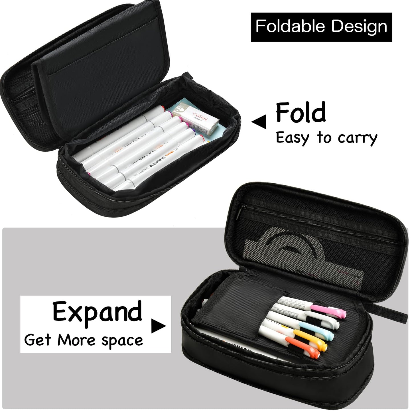 YOKUMA Pencil Case Pencil Pouch for Boys Big Capacity Pen Bag Box, Aesthetic College School Supplies for Student Teen Adults Preppy,Black