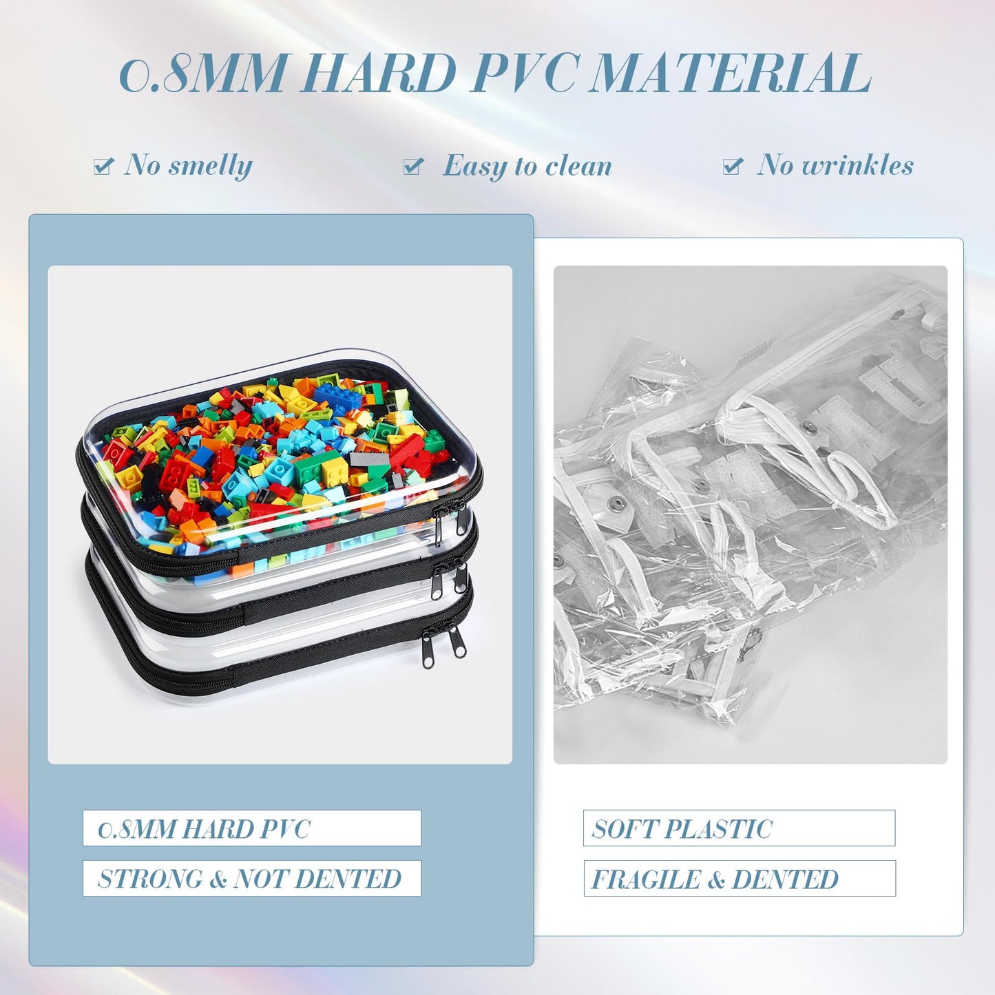Hoolerry 3 Pcs Clear Hard Zipper Case Hard Plastic Zipper Pouch Makeup Bag Portable Travel Organizer for Cosmetics, Office Supplies, Documents & Toiletries(Black,M)