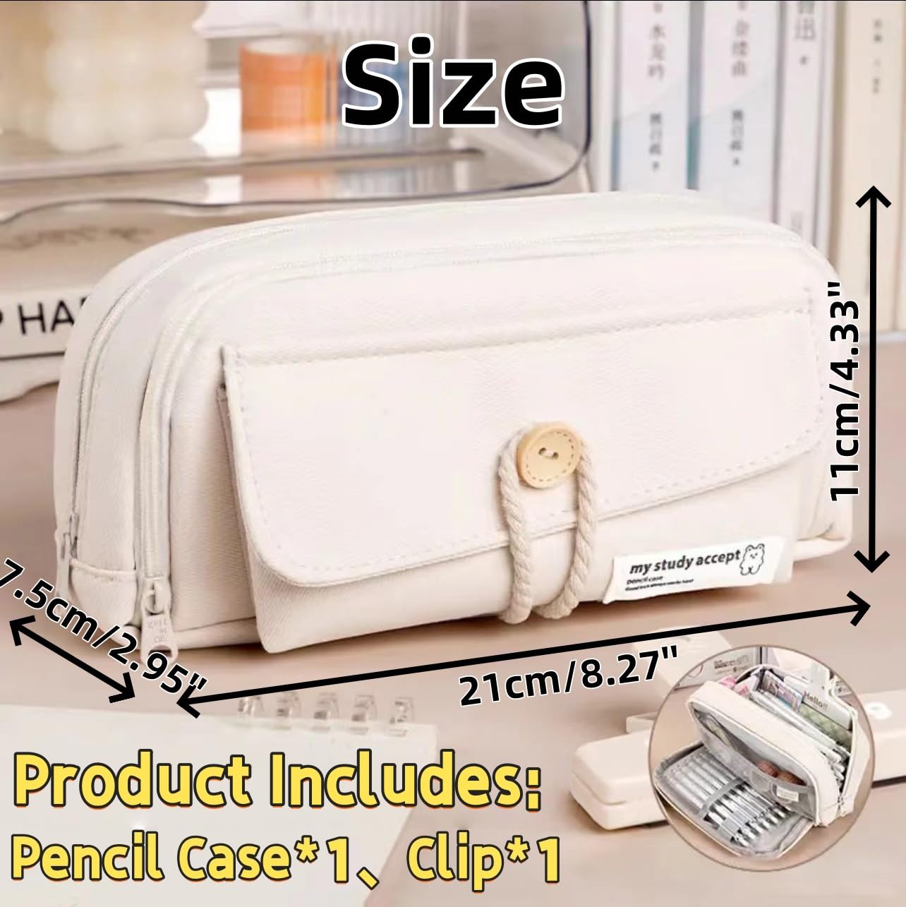 UIVXXUD Simple Style Cotton Rope Pencil Holder - Large Capacity Multi-layered Pencil Case Organizer, Aesthetic Minimalist Fabric Pen Pouch with Zipper, Durable Eco-Friendly Pen Pouch Bag (Beige)