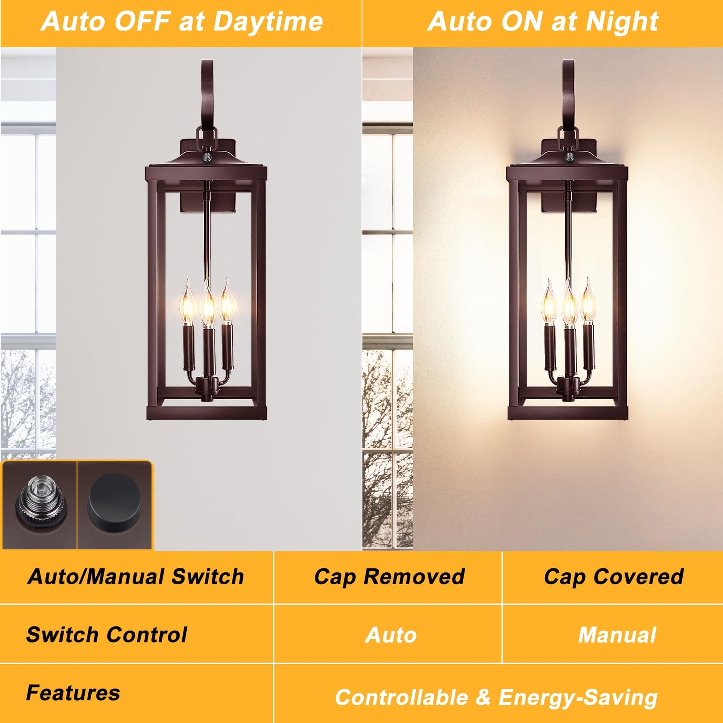 Yolsunes 24in Outdoor Wall Light, 3-Light Waterproof Sconce, Oil Rubbed Bronze, Metal, Model YLS-24BDD, 1-Pack