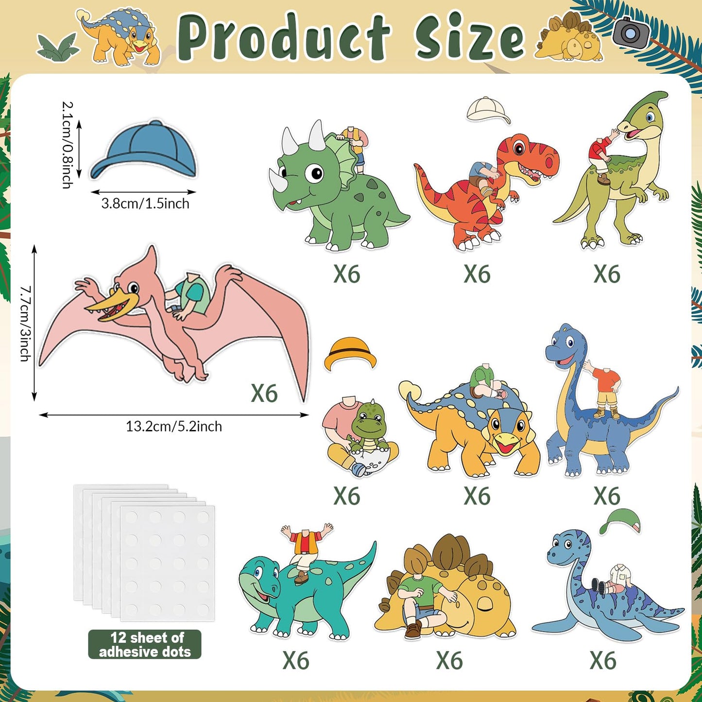 60pcs Dinosaur Theme DIY Cutouts Dinosaur Bulletin Board Decoration Set Cute Dino Jungle Paper Cut-Outs Classroom Decor for Boy Girl Classroom DIY Photo Craft Kindergarten School Wall Door Supplies