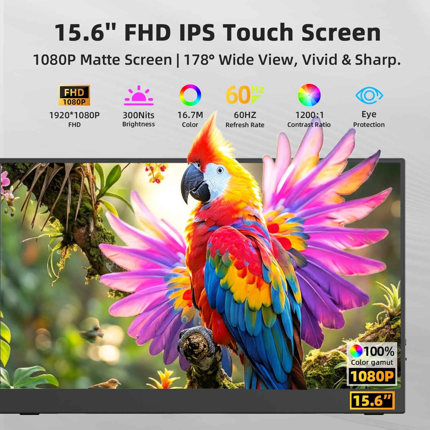 MAGICRVEN Touchscreen Portable Monitor 1080P IPS 15.6'' Touch Screen Monitor for Laptop Touch Screen Extender, USB-C HDMI External Travel Monitor Touch Display with 2-Speaker VESA for Mac PC Phone PS5