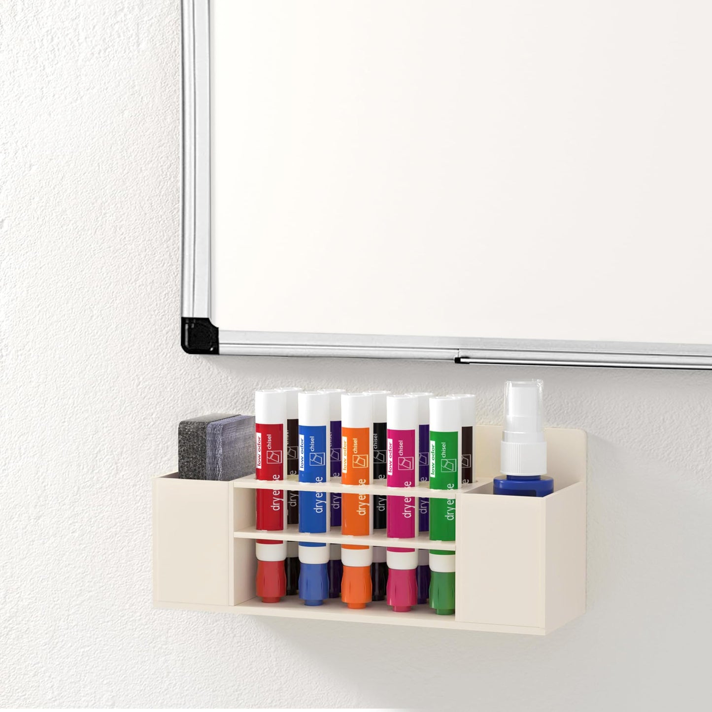 HBlife Acrylic Dry Erase Marker Holder Wall Mount, 10 Slots Whiteboard Marker Holder for Office, School and Home, Marker, Eraser and Whiteboard Cleaner Not Included, Beige