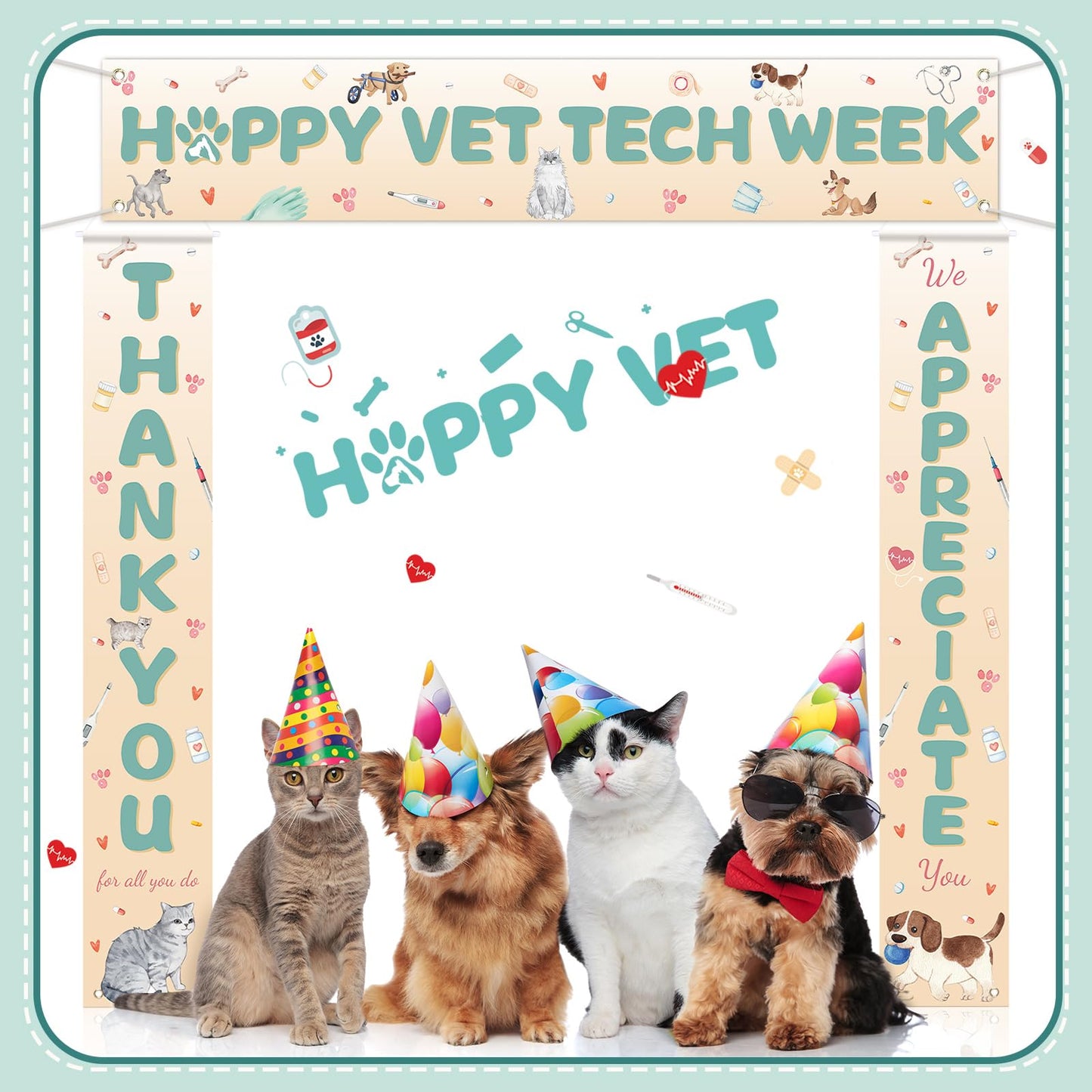 Fanfanwin 3 Pcs Happy Vet Tech Week Banner We Appreciate Thank You Veterinary Technician Week Decorations Orange Green Vet Hospital Staff Party Supplies for Hard Work Nurse Enthusiast