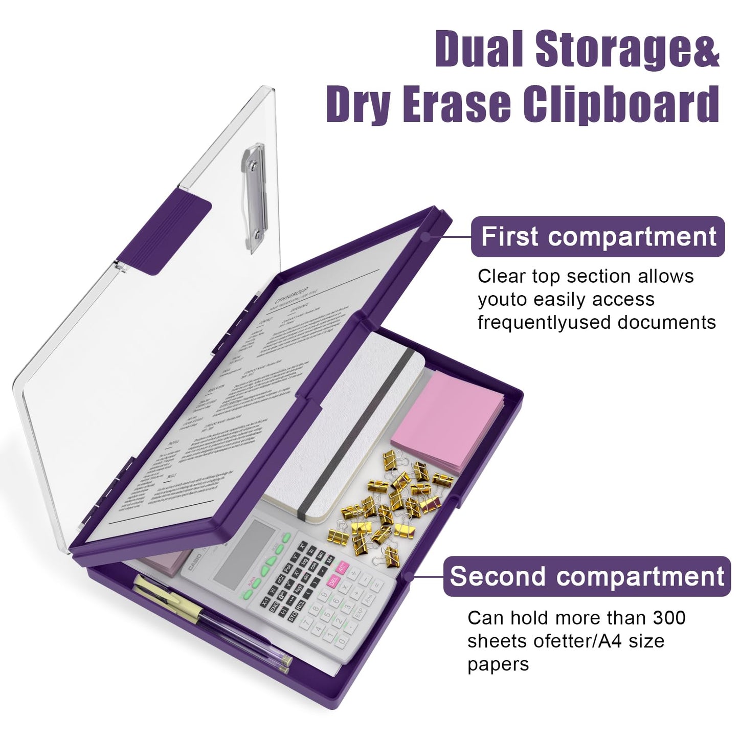 Hongri Clipboard with Storage, Purple 8.5 x 11 Folder Nursing Side Opening, Heavy Duty with Dual Compartment, Smooth Writing for Teachers, Classroom, Size 13.3 x 9.4 x 1.5 in, Office & School Supplies