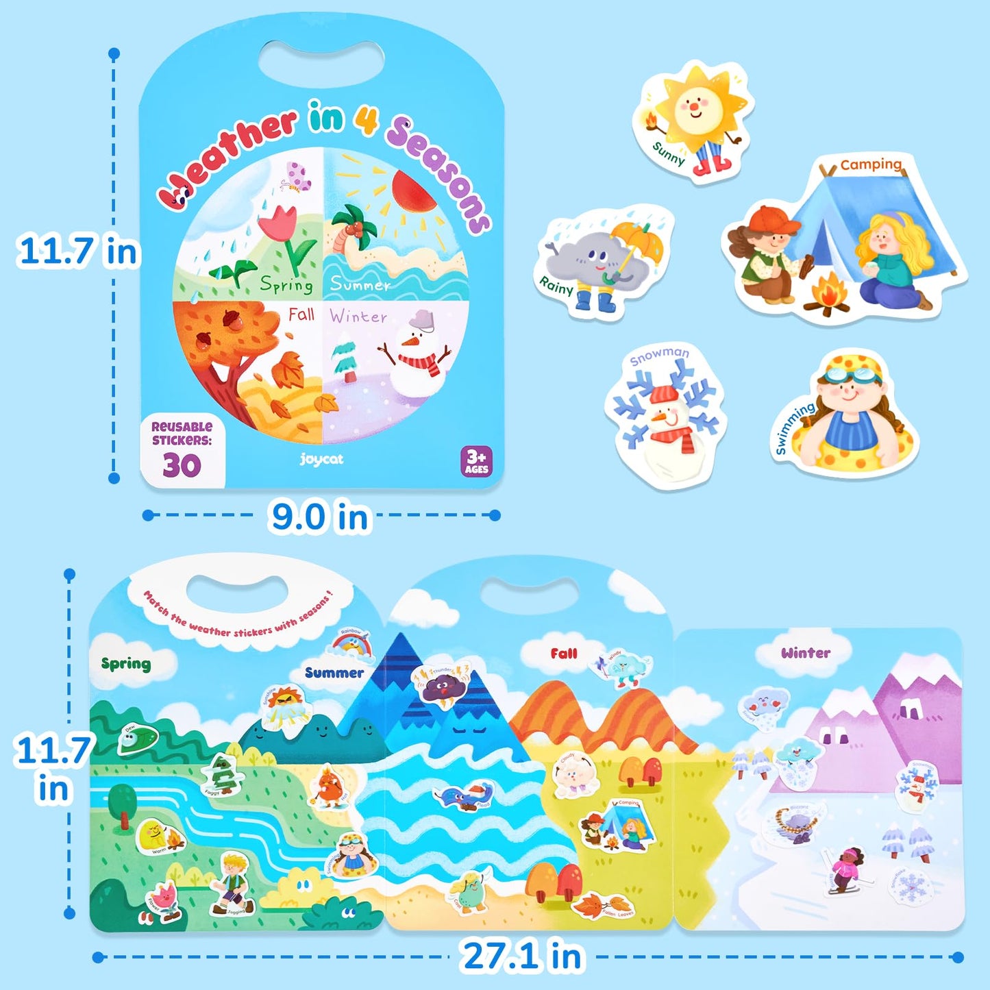 JoyCat Reusable Sticker Book - Stickers for Toddlers, Kids Sticker Activity Book, Travel Toys for Road Trip, Car & Airplane, Educational Learning Gifts for Boys and Girls Ages 3-5 (Weather)