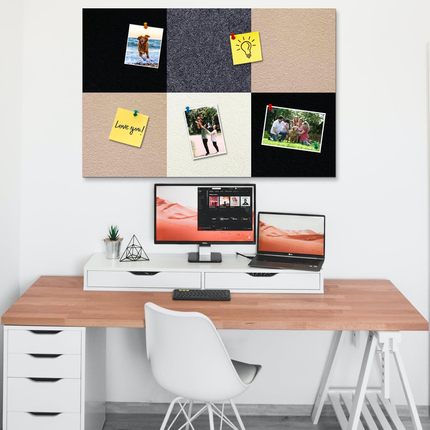 HULAVO Square Felt Cork Bulletin Board Tiles, Self Adhesive DIY Felt Pin Board for Wall 30" x 20" with 35 Pushpins for Office School Home Wall Decor Stickers Memos Photos Display (Gradual Grey& Camel)