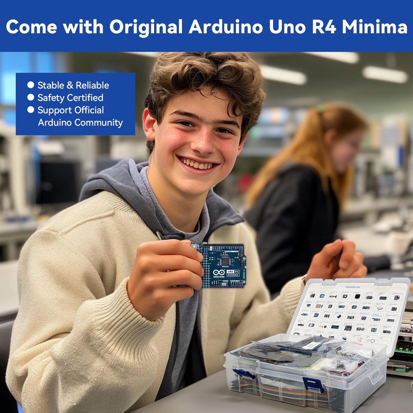 SunFounder 3-in-1 Super Starter Kit with Original Arduino Uno R4 Minima, IoT&Smart Car Projects, ESP8266 WiFi, Battery, 50+ Step-by-Step Tutorials for Beginners to Engineers, RoHS Compliant