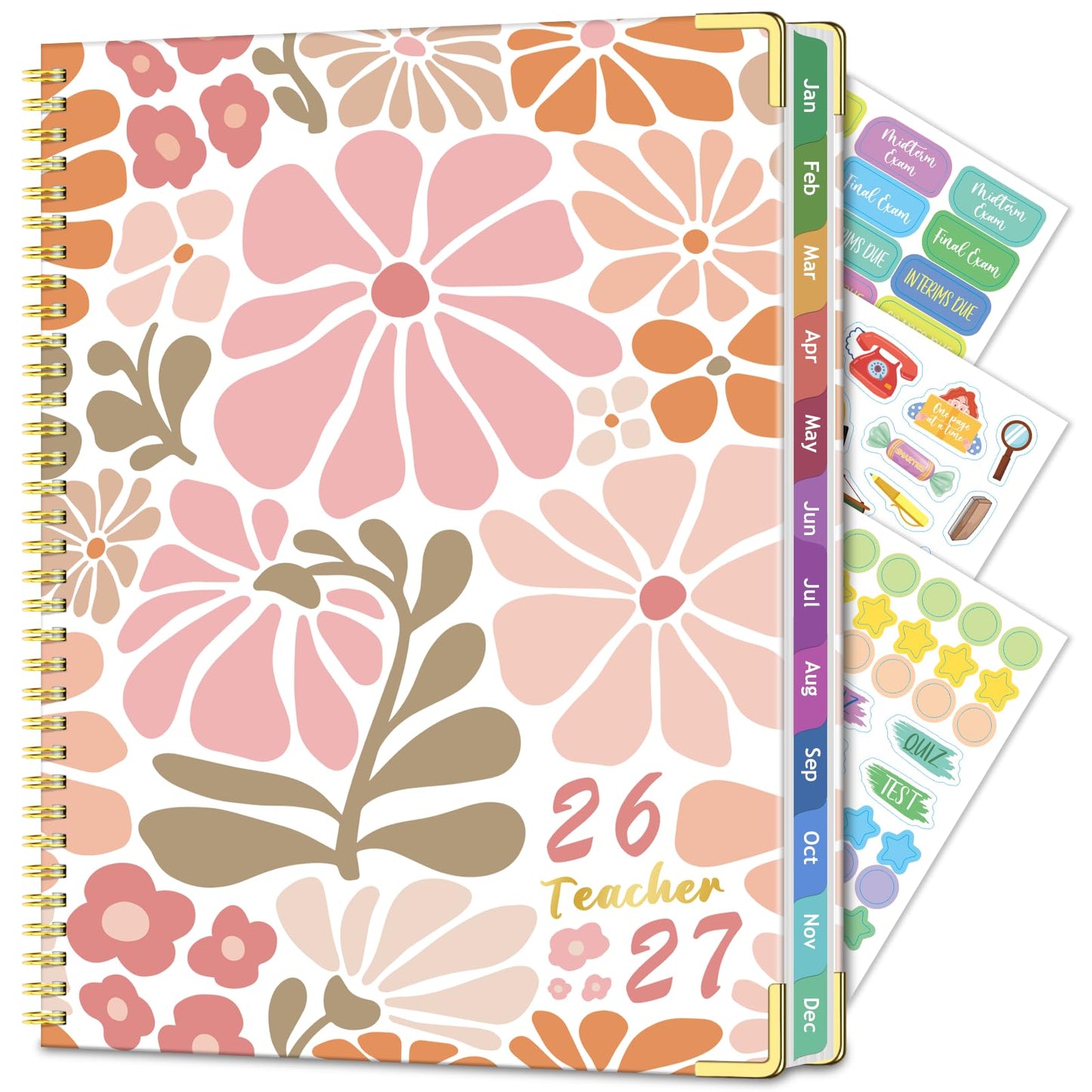 Teacher Planner 2026-2027 Academic Year, Jul.2026 - Jun.2027, 8.5" x 11" Lesson Planner Book for Teachers, Teacher Planners with Colorful Monthly Tabs for Homeschool & Classroom Organization - Pink