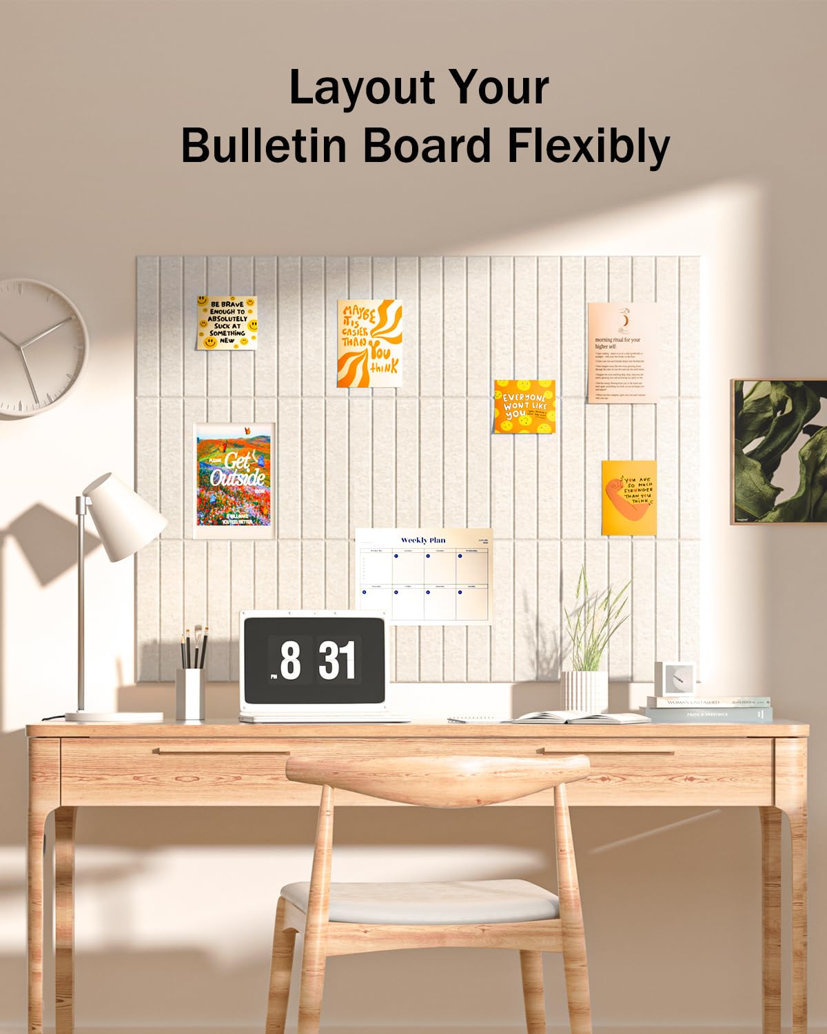 Woovio Large Cork Board, 48" X 36" Bulletin Board, 12 Pack Felt Pin Boards Cork Boards for Walls Office Home Decor, Classroom with 60 Safe Removable Adhesive Tabs Beige