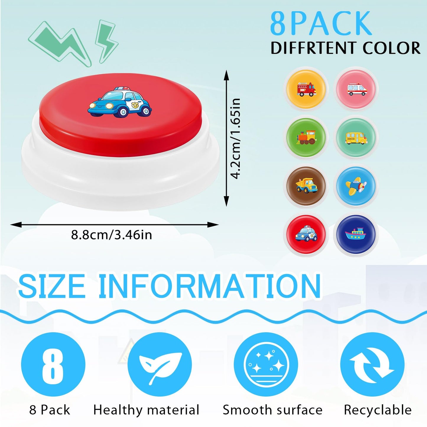 Syhood 8 Pcs Transportation Sounds Buzzer for Trivia Games, Answer Buzzers for Classroom, Feud Jeopardy Buzzer Button with Lights and Sounds for Classroom Party Teacher Game Show