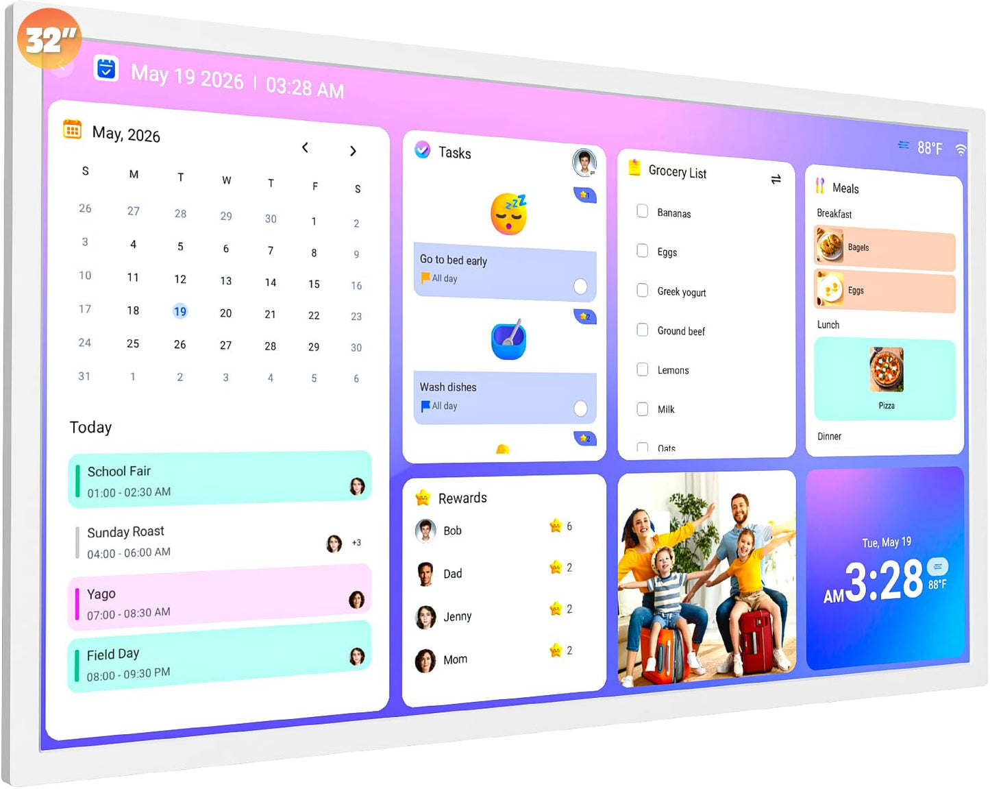 32" Digital Calendar Digital Frame for-Wall-Planner - 1080P Interactive Touchscreen Display Electronic Calendar, Star Reward, Sync Google iCloud Outlook Calendar, Wall & Desk Mountable, Gifts for Mom