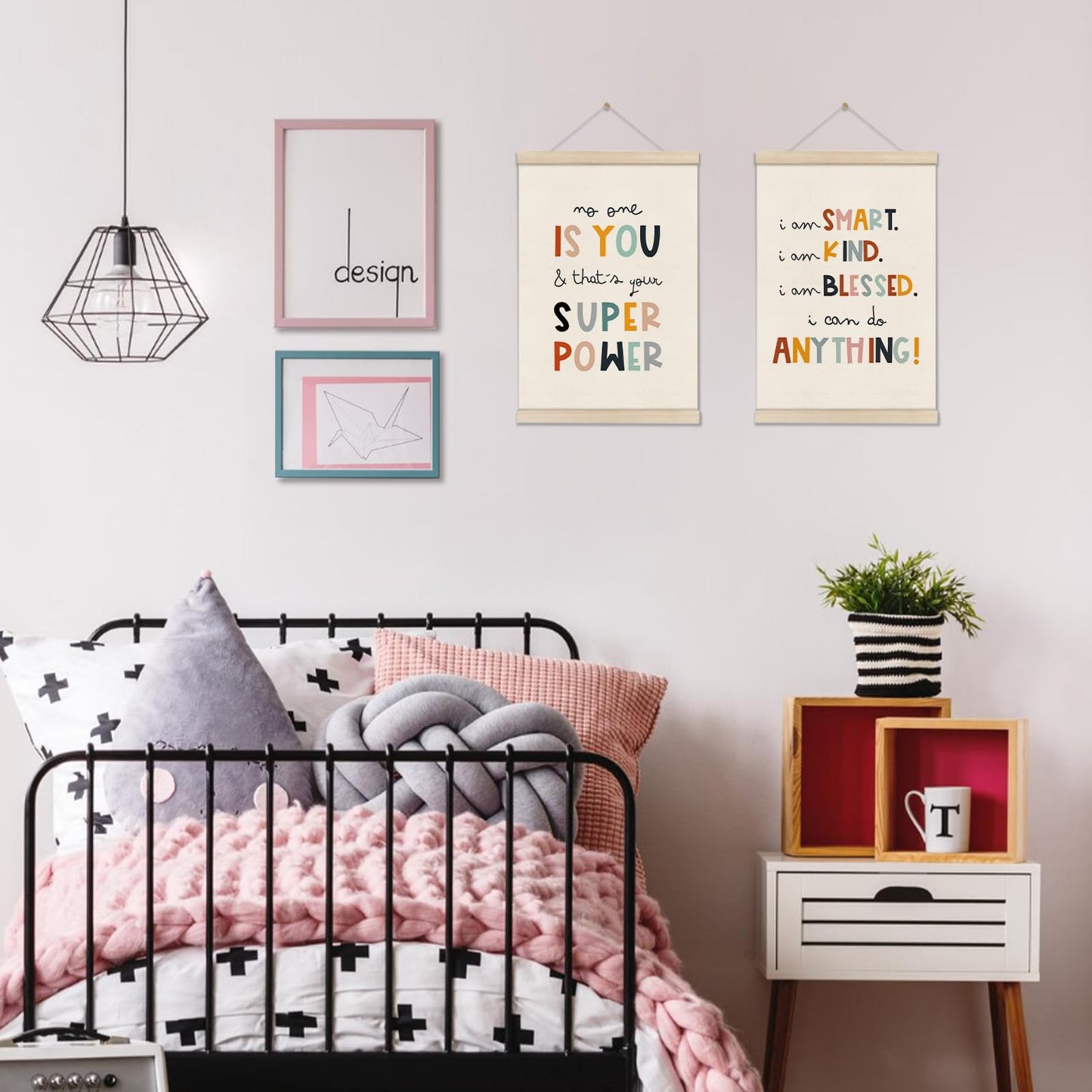 DOI-LANEE Positive Affirmations Wall Decor for Kids, Inspirational Motivation Poset Banner for Office Classroom Playroom Nursery Bedroom, No One Is You Superpower I Can Do Anything, 2 Pack