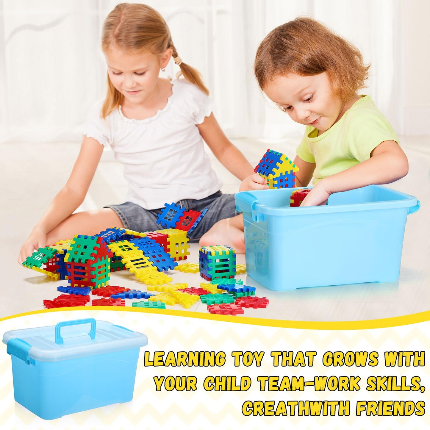 Sonwyoung 155 Pieces Interlocking Building Blocks for Kids with Storage Box Building Toys Waffle Blocks for Kids Construction Learning Educational Toy Sets