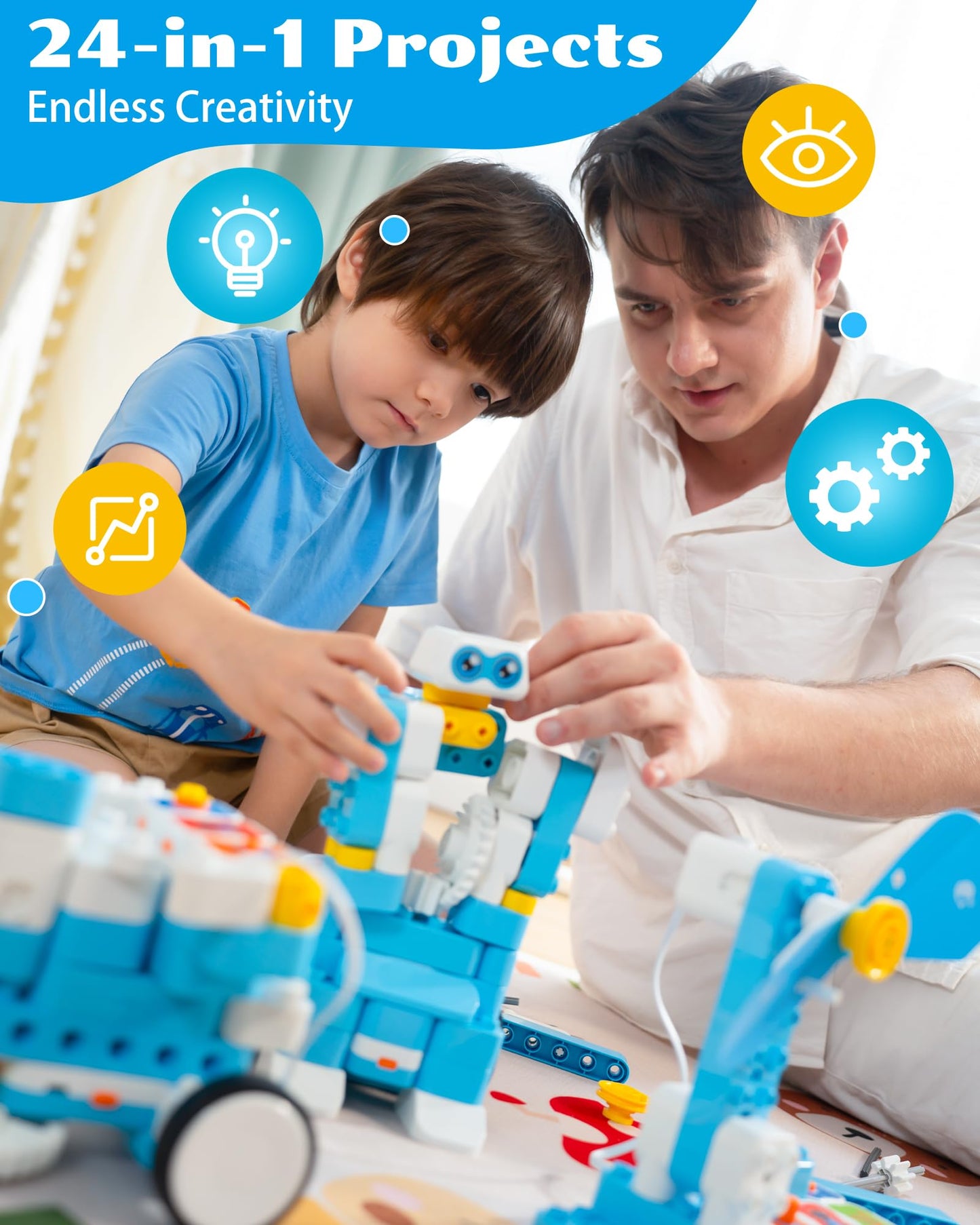 WhalesBot B3 Pro 24-in-1 Coding Robot Kit, Educational STEM Toy, Advanced Smart Programming for Educators, Robot Building Set with Controller&Motor&Sensors for Kids 4-6, 5-7