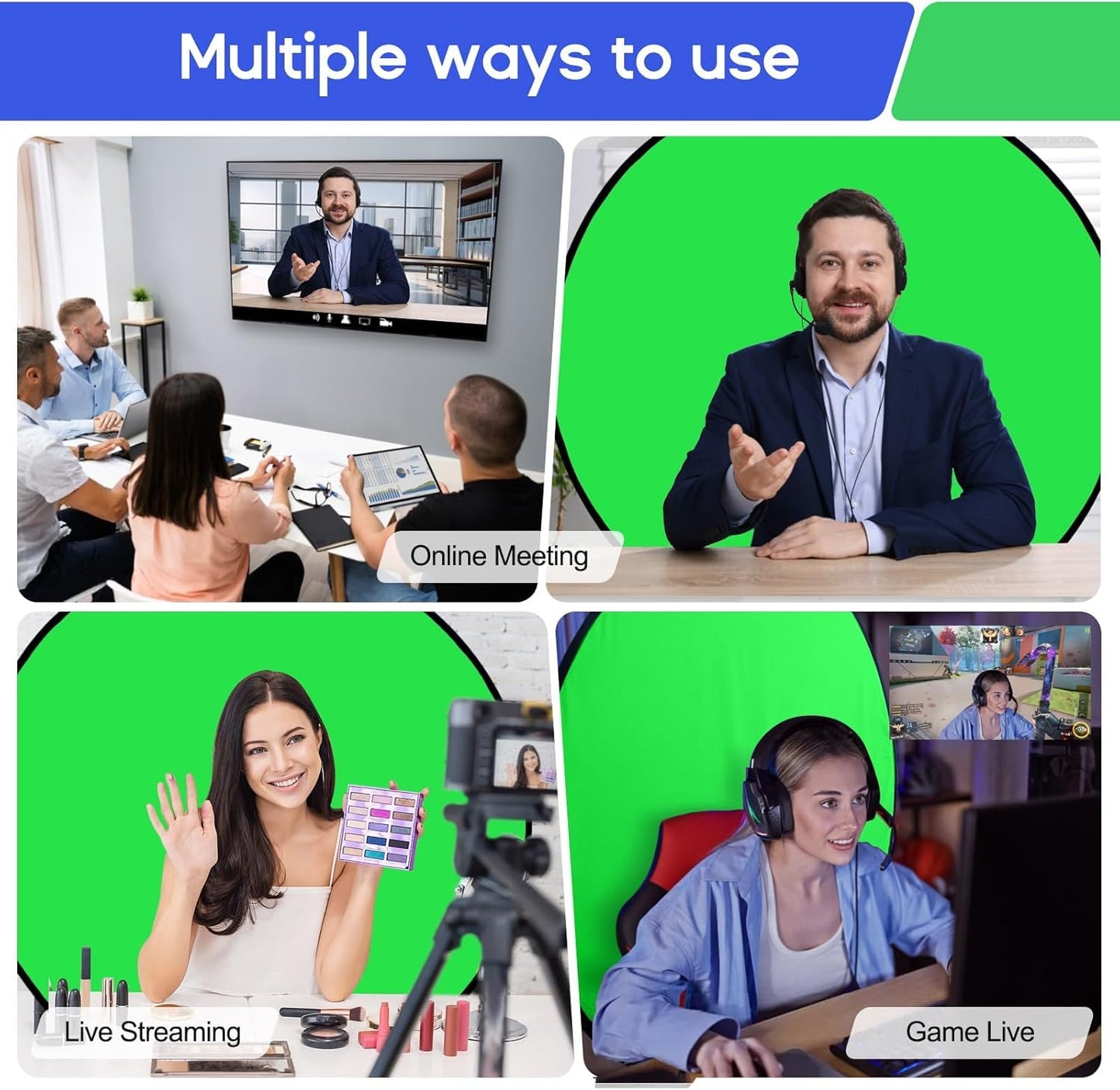 Portable Green Screen Chair, 57 in Greenscreen Backdrop with Stand Double Sided Foldable Green Background, Chroma Key, for Photography Streaming Gaming Photo Zoom Video Chats and Meeting