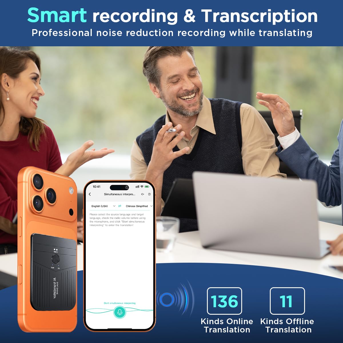 AICase AI Smart Translator,Language Translator Device,App Control,Free AI Transcribe& Summarize,Support 136 Languages,Audio Recorder/Translation forLectures,Meetings,Calls,Travel,Trip.Non-Pro Version