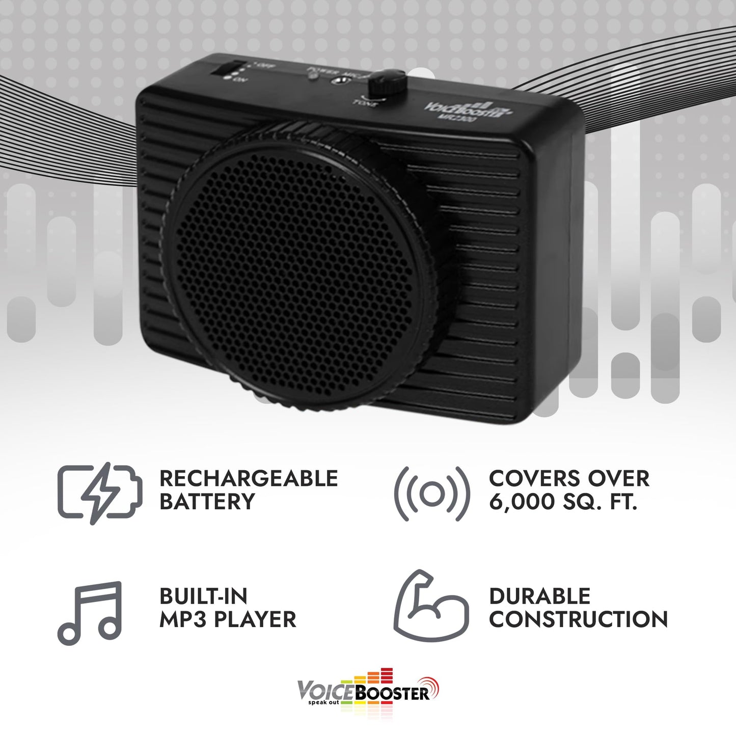 Voicebooster Portable Voice Amplifier for Teachers - 20W Rechargeable Portable Speaker & MP3 Player with Wearable Microphone Headset for Classroom, Tour Guide, Elderly, Public Speaking - MR2300