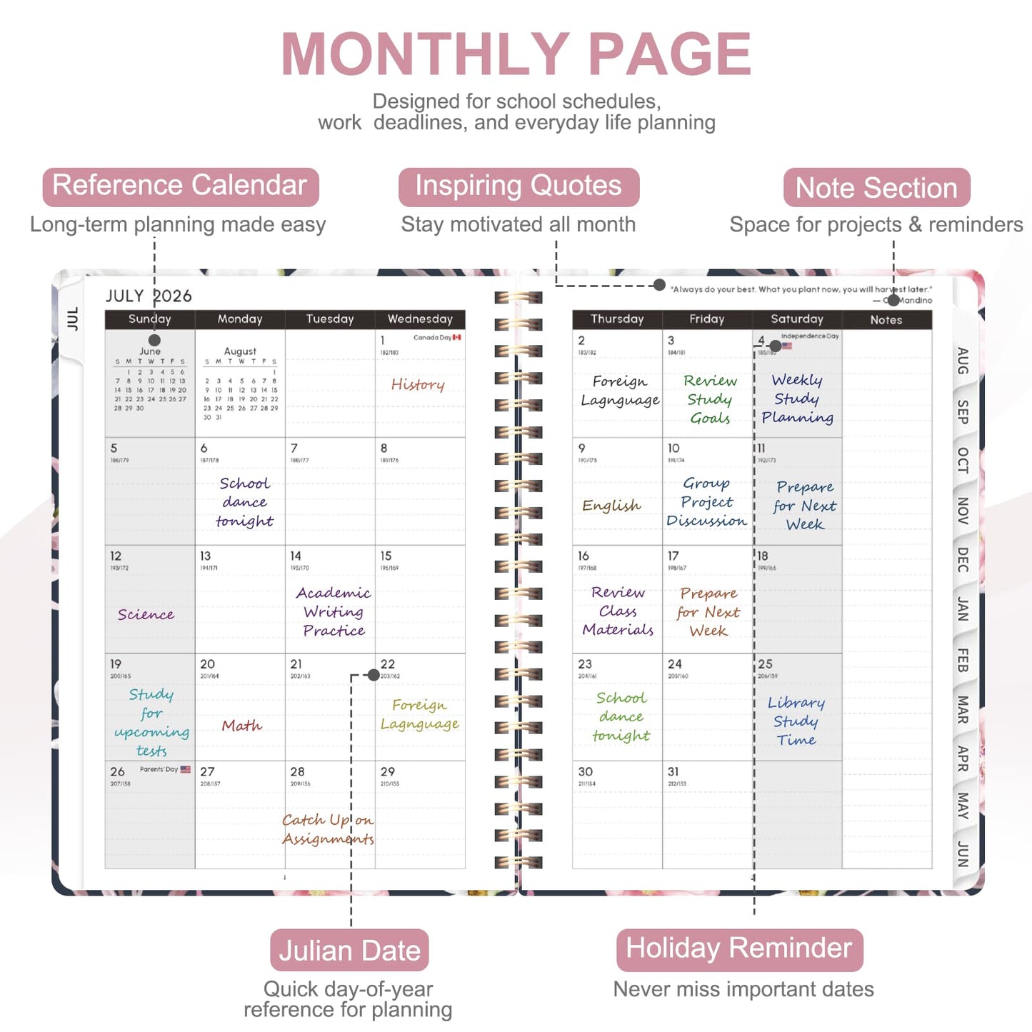 Planner 2026-2027, Weekly and Monthly Academic Planner, July 2026 - June 2027, Hardcover Calendar Agenda Book for School Year Planning, School Supplies for Teacher and Student, A5(6.3'' x 8.5'')