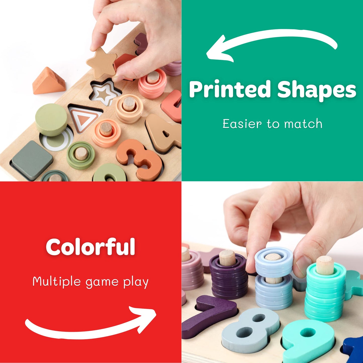 GeroCrew Toddler Montessori Toys Teaches Number, Counting, Math, Stacking Fun Preschool Learning Activates for Boy and Girl | Year Old Boy Gifts and Beyond! (Macaron)