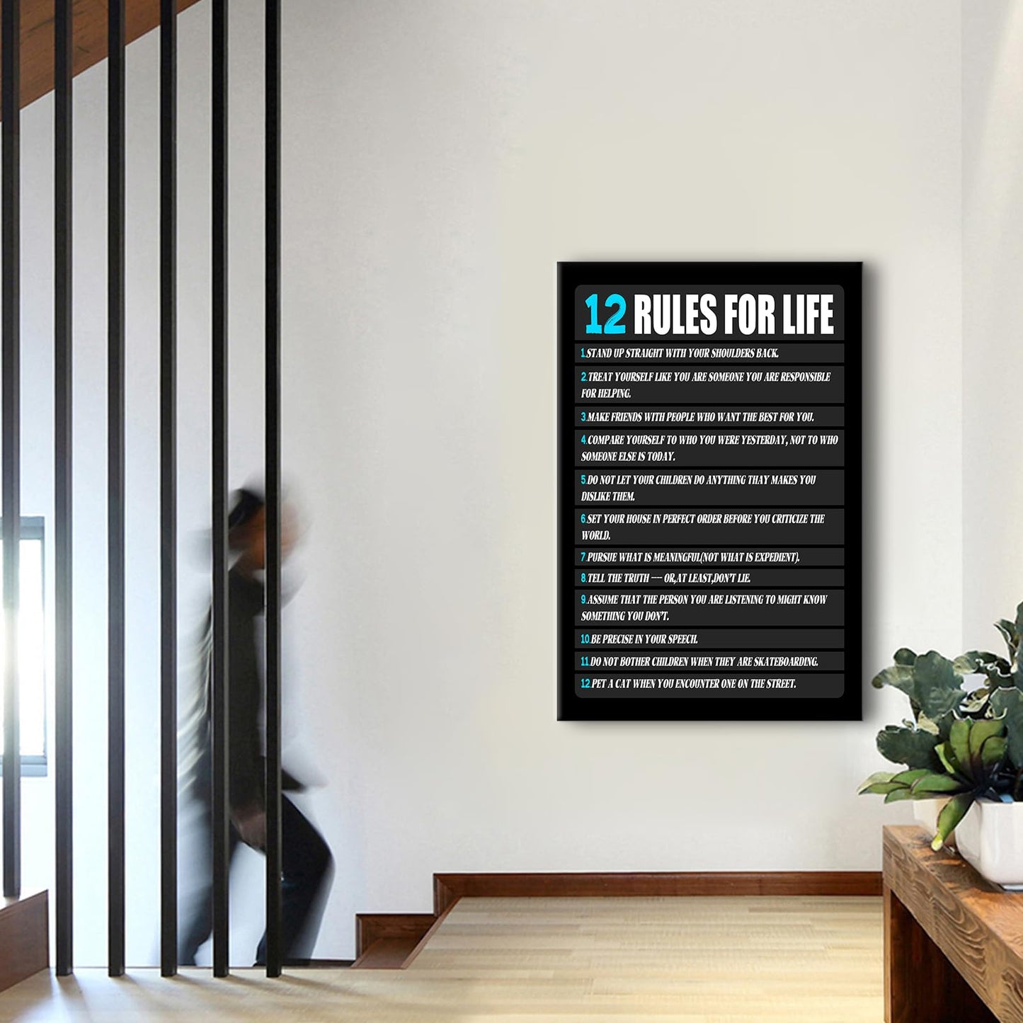 12 Rules for Life Motivational Canvas Wall Art Inspirational Poster Print Positive Quotes Pictures Painting for Home Office Living Room Wall Decor Ready to Hang [24''Wx36''H]