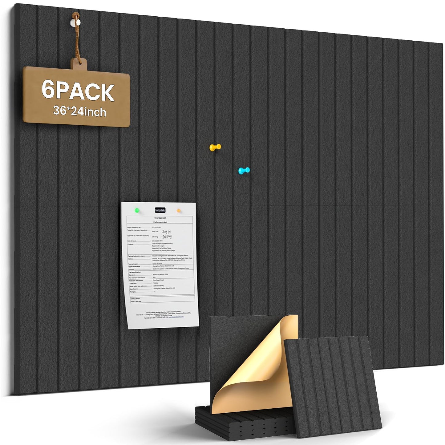 JBER Large Felt Bulletin Board 36" x 24" - 6 Pack Felt Wall Tiles, Cork Board Alternative to Use in Office & Home Decor, Classroom Decor, Vision Board to Display Your Photos(Black)
