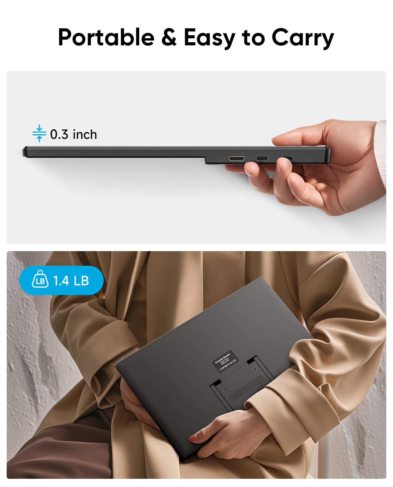 Dopesplay 15.6'' Portable Monitor, FHD 1080P Laptop Screen Extender, Ultra-Slim IPS HDR Travel Display with Speaker, Dual Full-Function USB-C & HDMI External Monitor for Mac PC Phone Xbox PS5 Switch