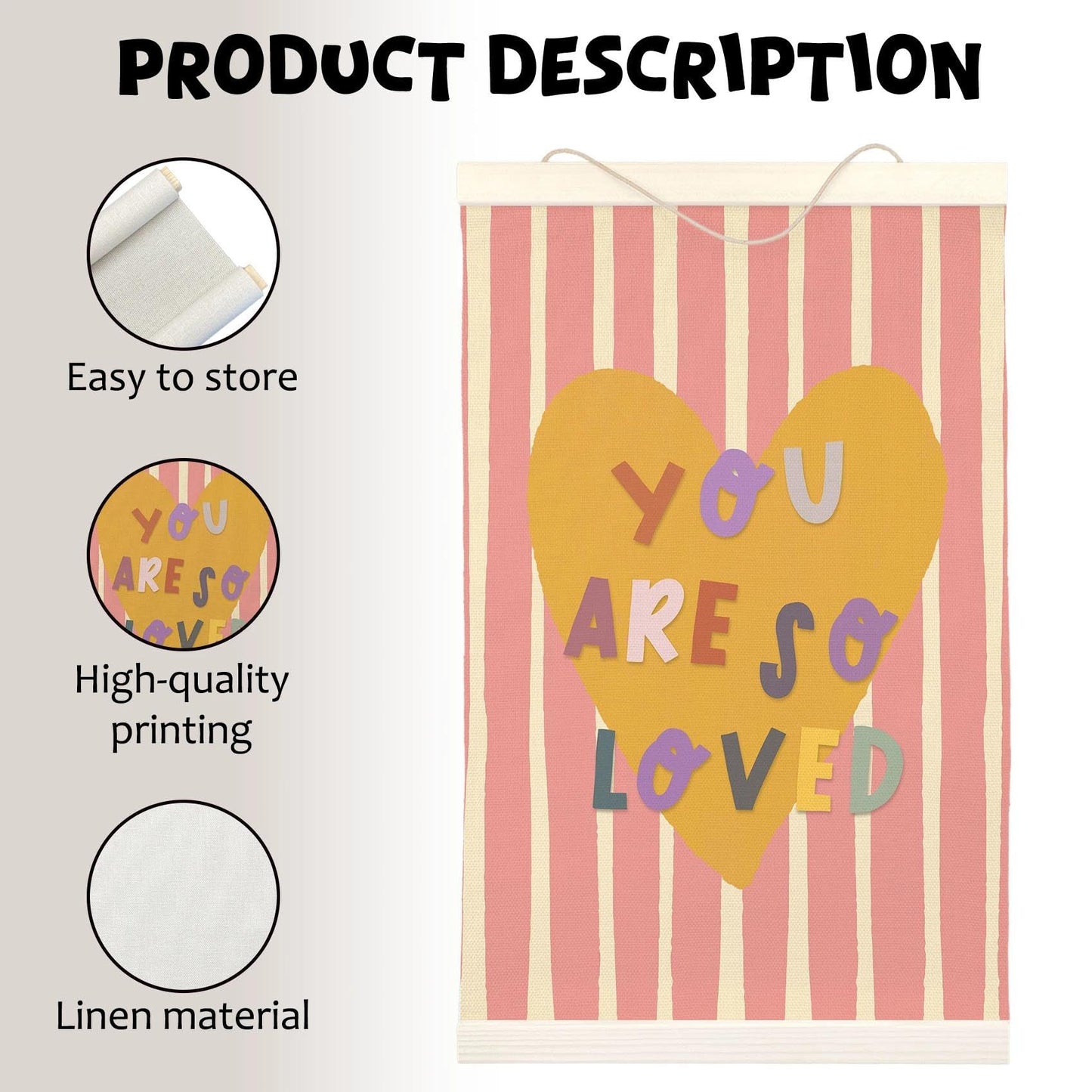 LKETW Pink Inspirational Girl Nursery Poster Hanger Frame 12x16 Inch, Positive Affirmations Wall Art Posters for Classroom, You Are So Loved Hanging Banner Decor for Kids Toddler Girls Room Bedroom