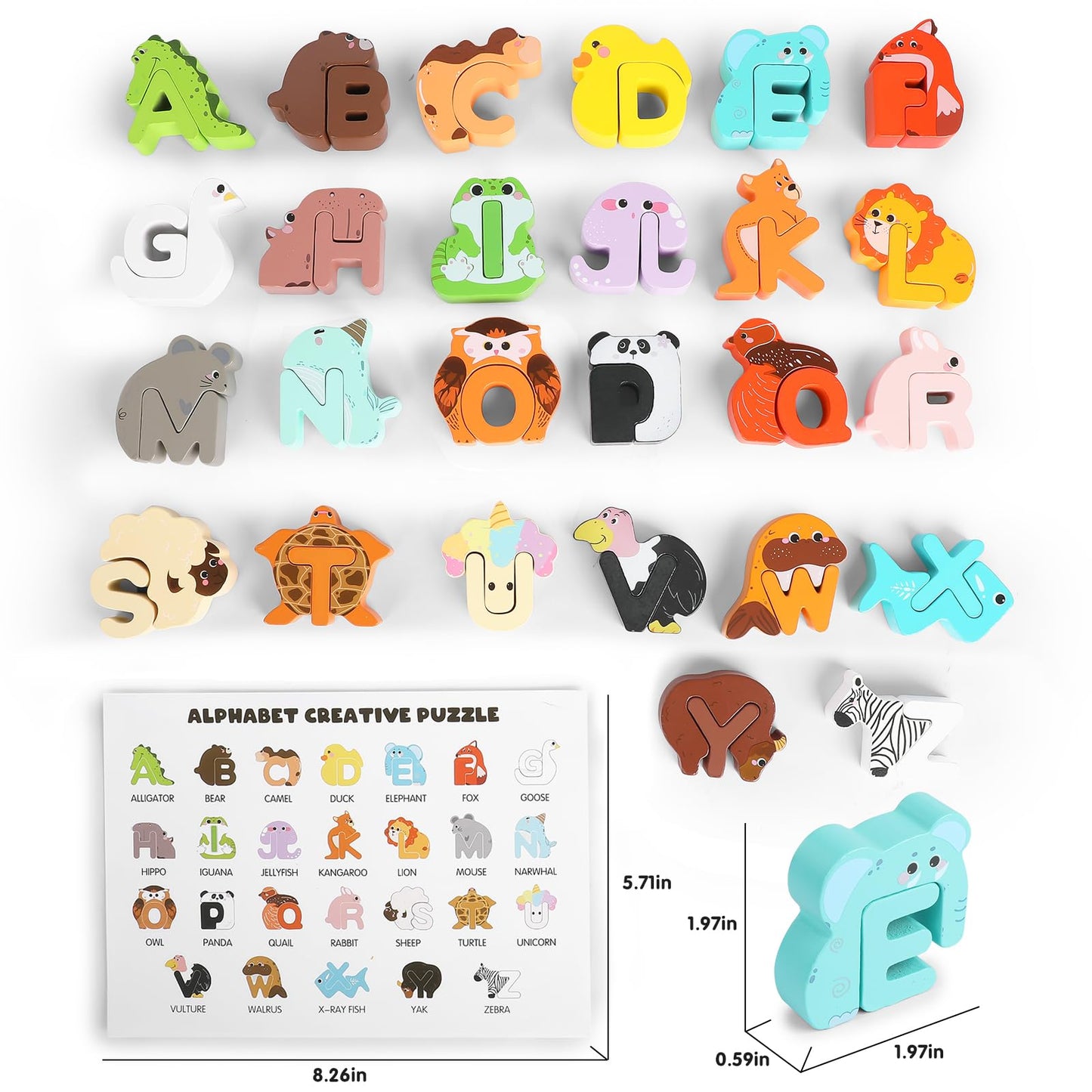 Lasoba Animal Alphabet Puzzle Matching Game - Wooden Alphabet Learning Toys, ABC Puzzles for Toddlers 2-4, Montessori Educational Toys for Kids Ages 3-5 Up